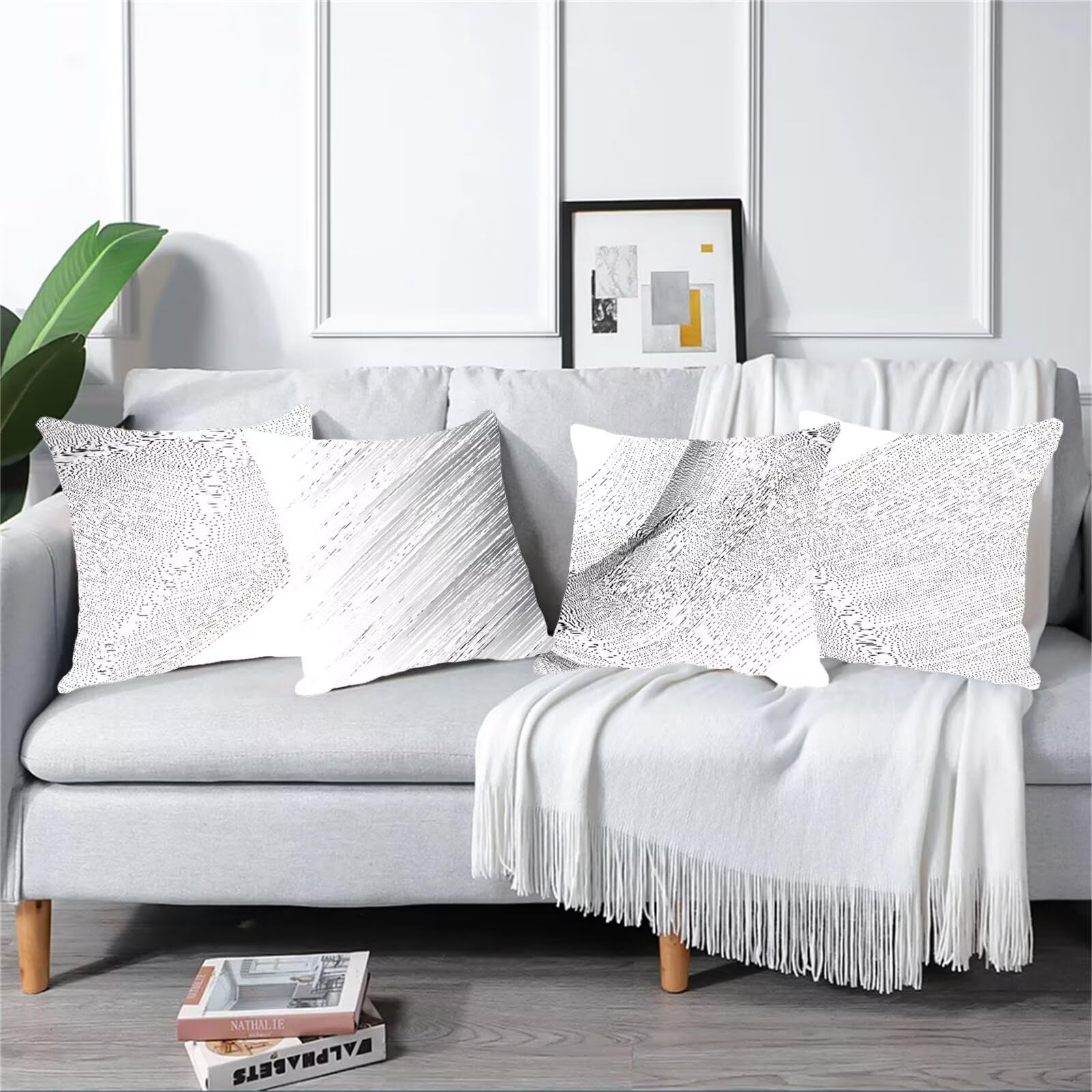 Kissenbezug 60x60 4er Set, Outdoor Kissen Grau Sofakissen, Wasserdicht Kissenbezüge Einfachheit Dekokissen mit Unsichtbarem Reißverschluss, Zierkissenbezüge für Schlafzimmer Sofa Stuhl Bett G1-808