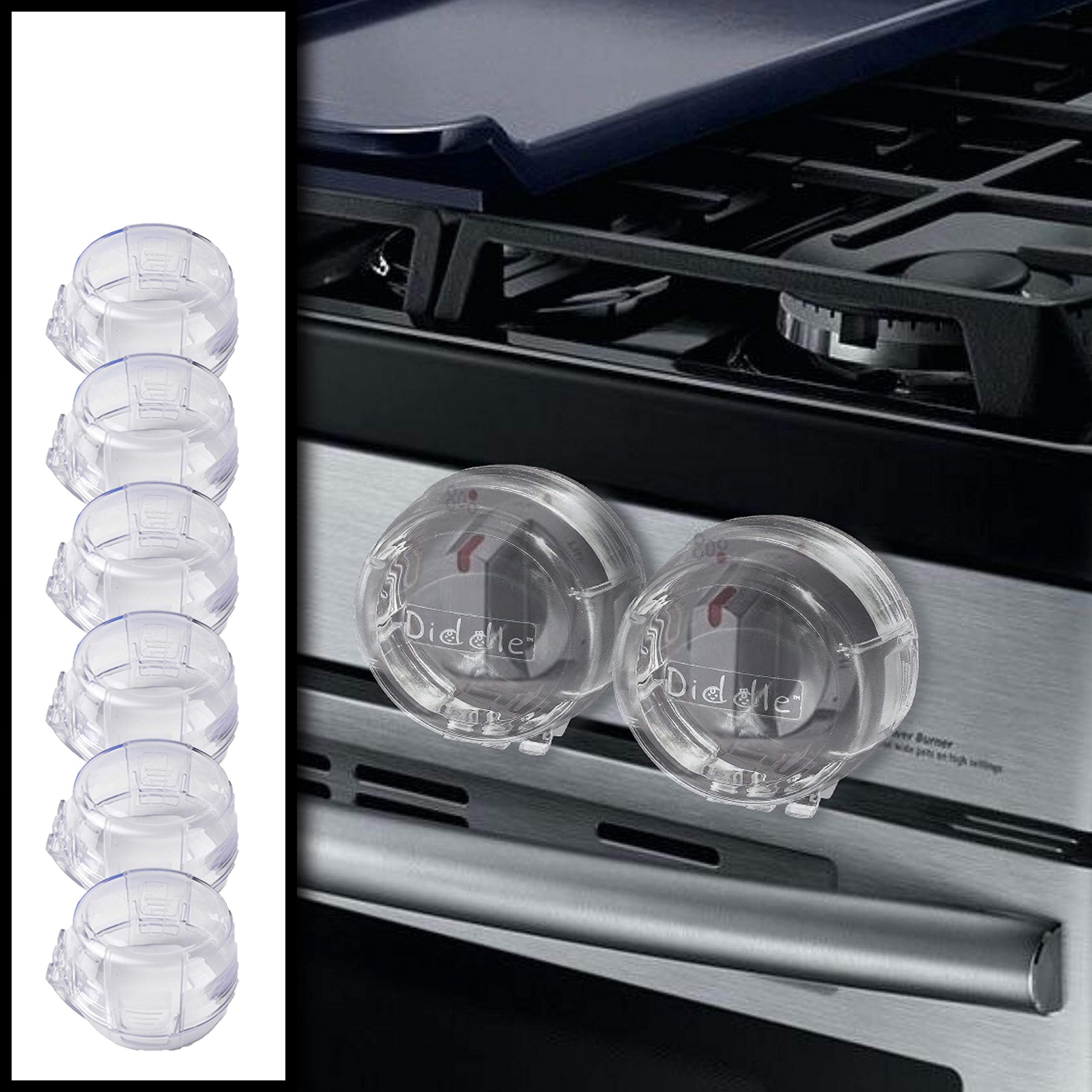 Diddle Clear Stove Knob Safety Covers Child Proof Lock for Oven/Stove Top/Gas Range - 6-Pack