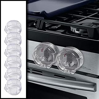6 Pack Clear Stove Knob Safety Covers - Protect Little Kids with A Child Proof Lock for Oven/Stove Top/Gas Range - Baby/Toddler Kitchen Safety Guard - Check Dimensions.