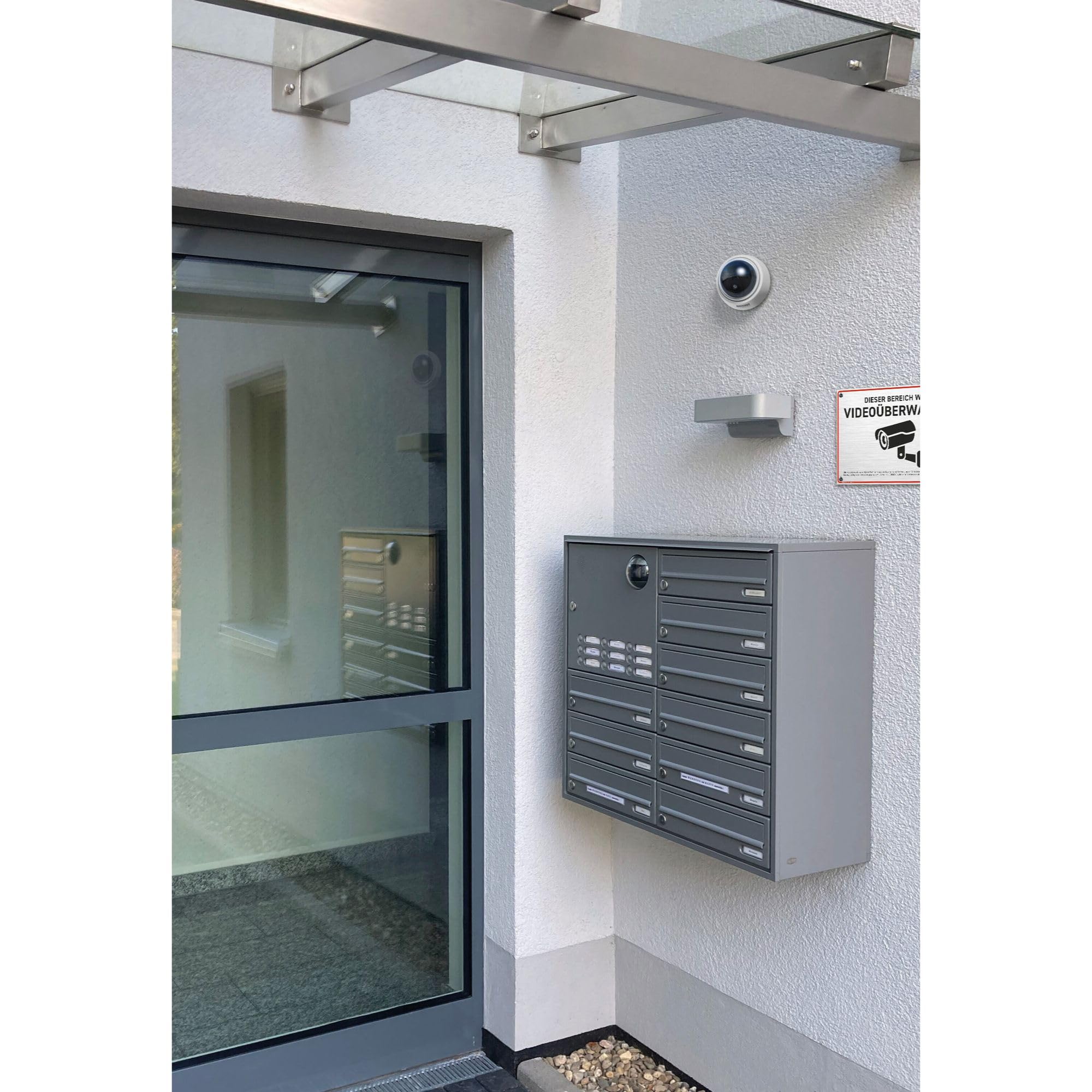 BASI | Lot de 2 caméras dôme factice avec lumière LED clignotante | Caméra factice | Caméra de surveillance pour l'intérieur et l'extérieur protégé | Montage mural au plafond | Blanc | CCTV