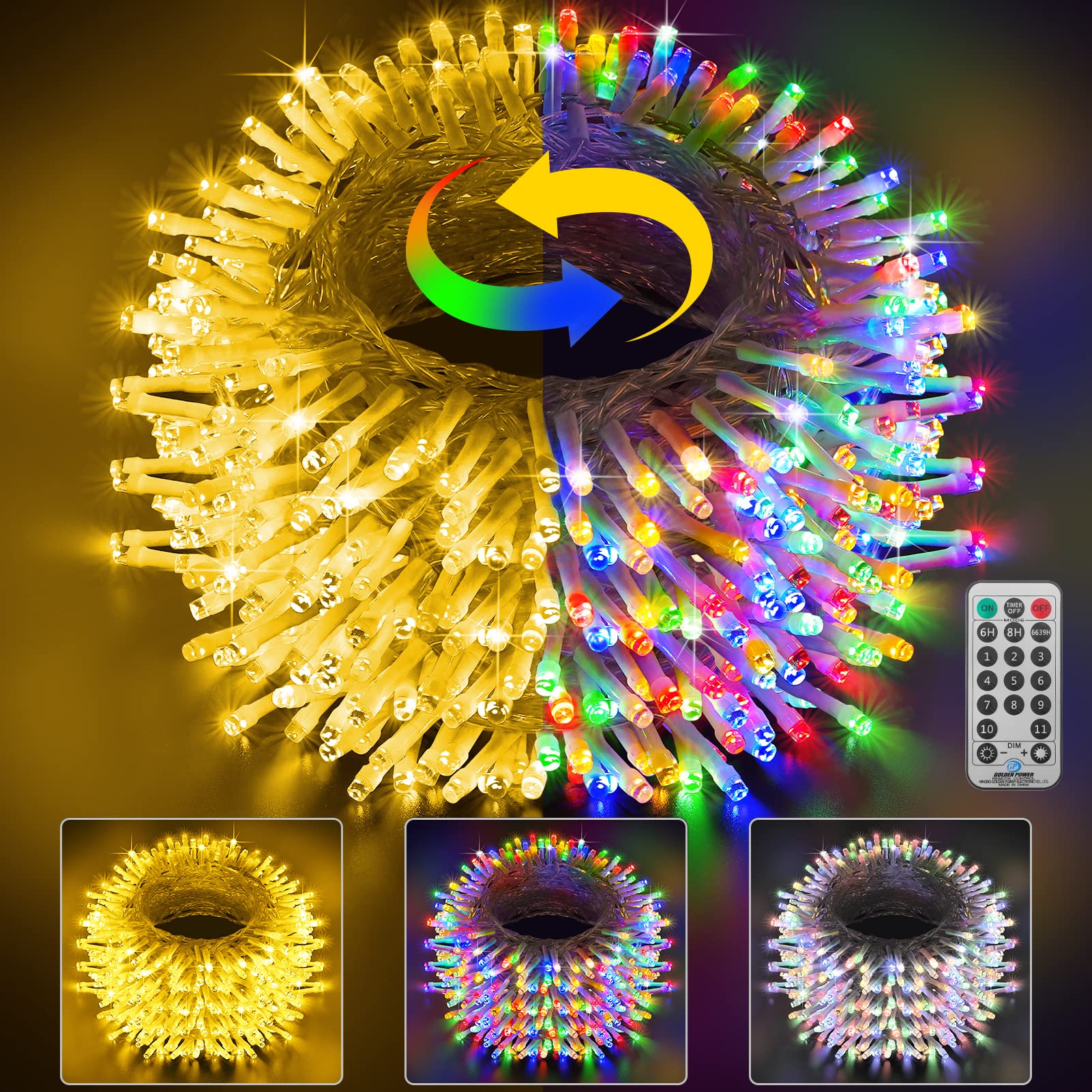 Hezbjiti 403FT Christmas Lights Outdoor with Remote, 1000 LEDs Color Changing Indoor String Lights Waterproof Fairy Lights for Home, Wedding, Party, Tree Decorations (Warm White and Multicolor)