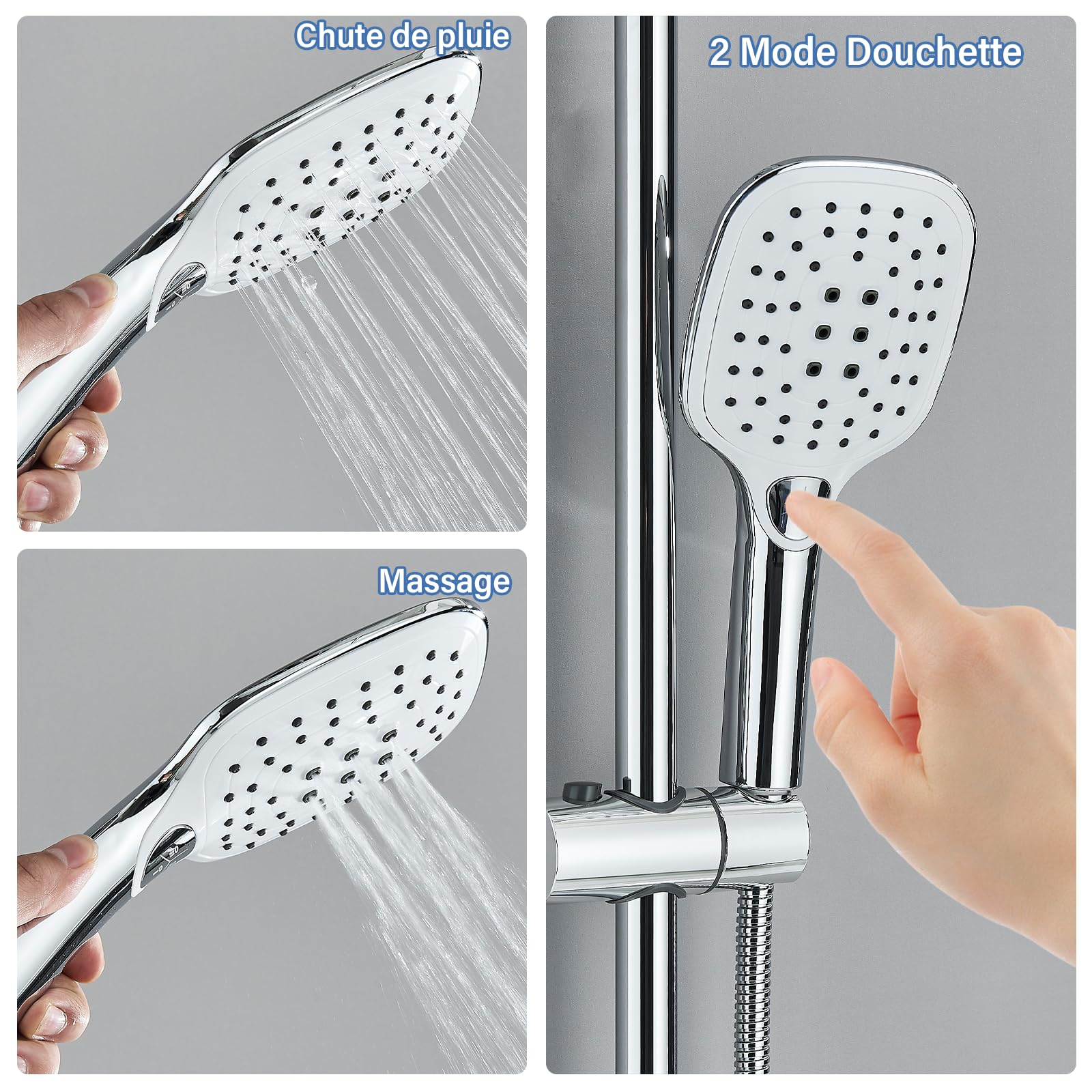 Colonne de Douche Sans Mitigeur,Colonne de Douche Chromé avec Tête de Douche Carré 30x30 CM Pour Baignoire Hauteur Réglable avec Pommeau de Douche en ABS