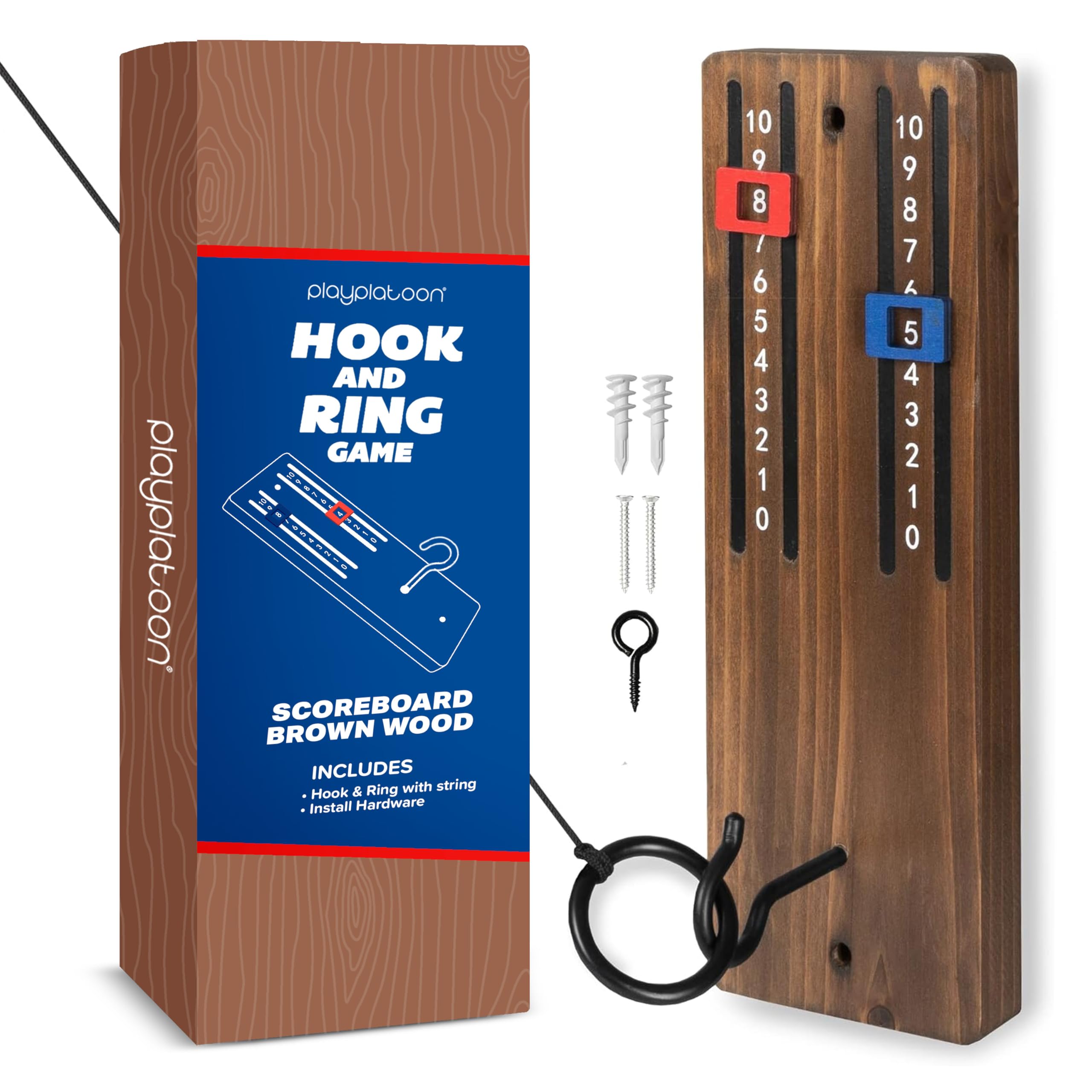 Play Platoon Hook and Ring Toss Bar Game - Wood Toss Ring Game - Perfect Home, Basements, &amp; Bar Gifts