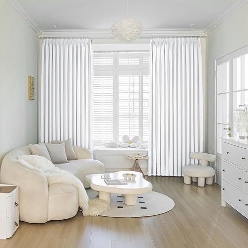 Miniatura 1 de Cortina plisada extra ancha de lino sintético blanco puro, con ganchos y alzapaños para ahorro de energía, para puerta corrediza y sala de estar (72