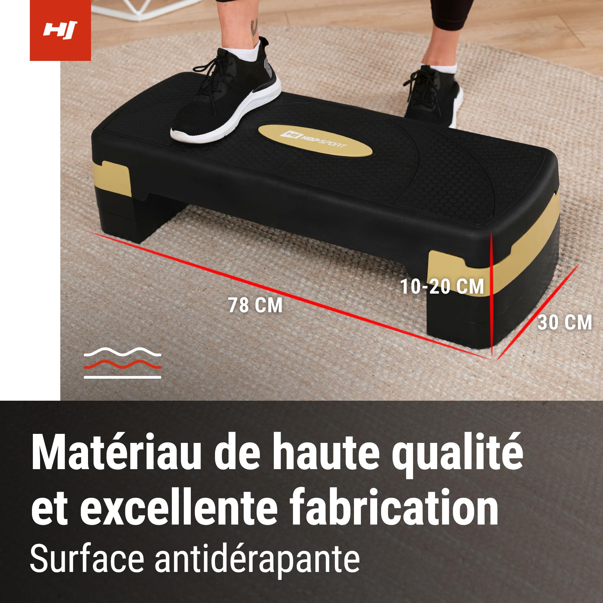 HOP-SPORT® Step de Fitness HS-PP033AS pour la Maison, Stepper d'aérobic avec Hauteur Ajustable 3 marches, Surface antidérapante, Supportant Une Charge jusqu'à 350 KG