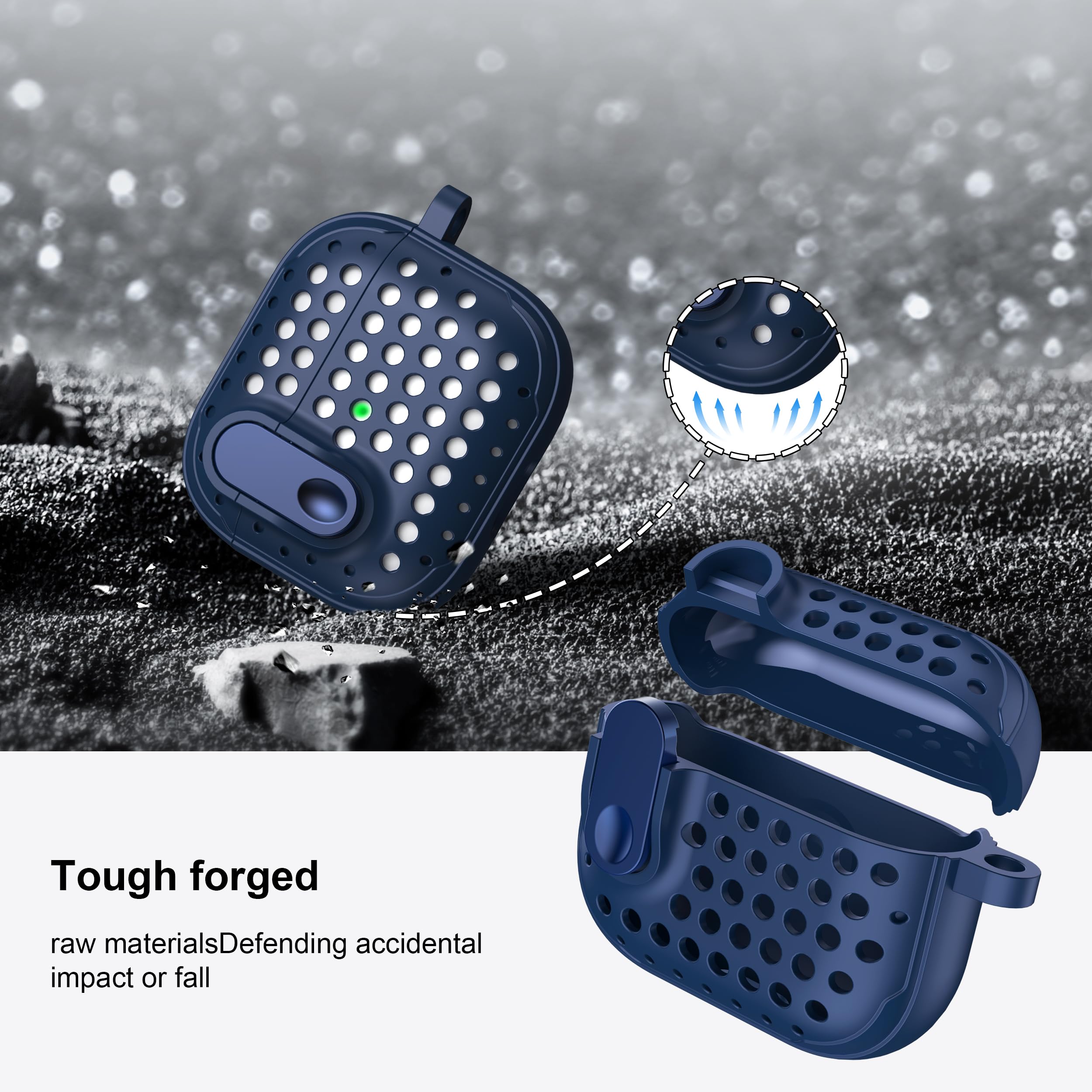 RFUNGUANGO Compatible with AirPods 3 Case, Anti-Fall Lock Design, Powerful Drop Protection, Personalized Hollow Style Compatible with AirPods 3rd Generation Charging Case(2021),Hole Blue — view 3