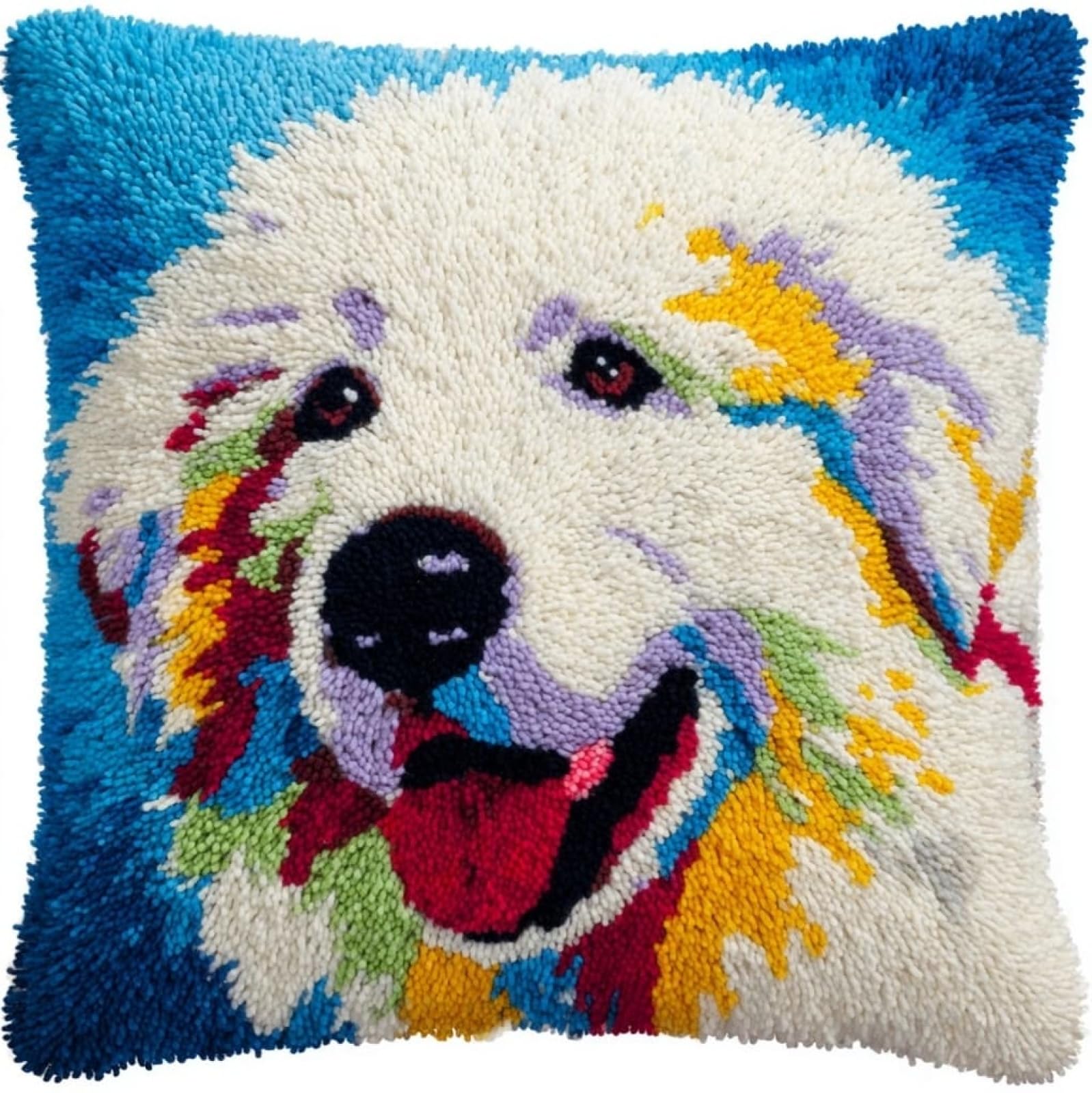 Axiangzik Latch Hook Pillow Kit 17X17in,Great Pyrenees Dog Complete Diy Cushion Cover For Adults Beginners,Home Sofa Decor & Family Craft Night Gift