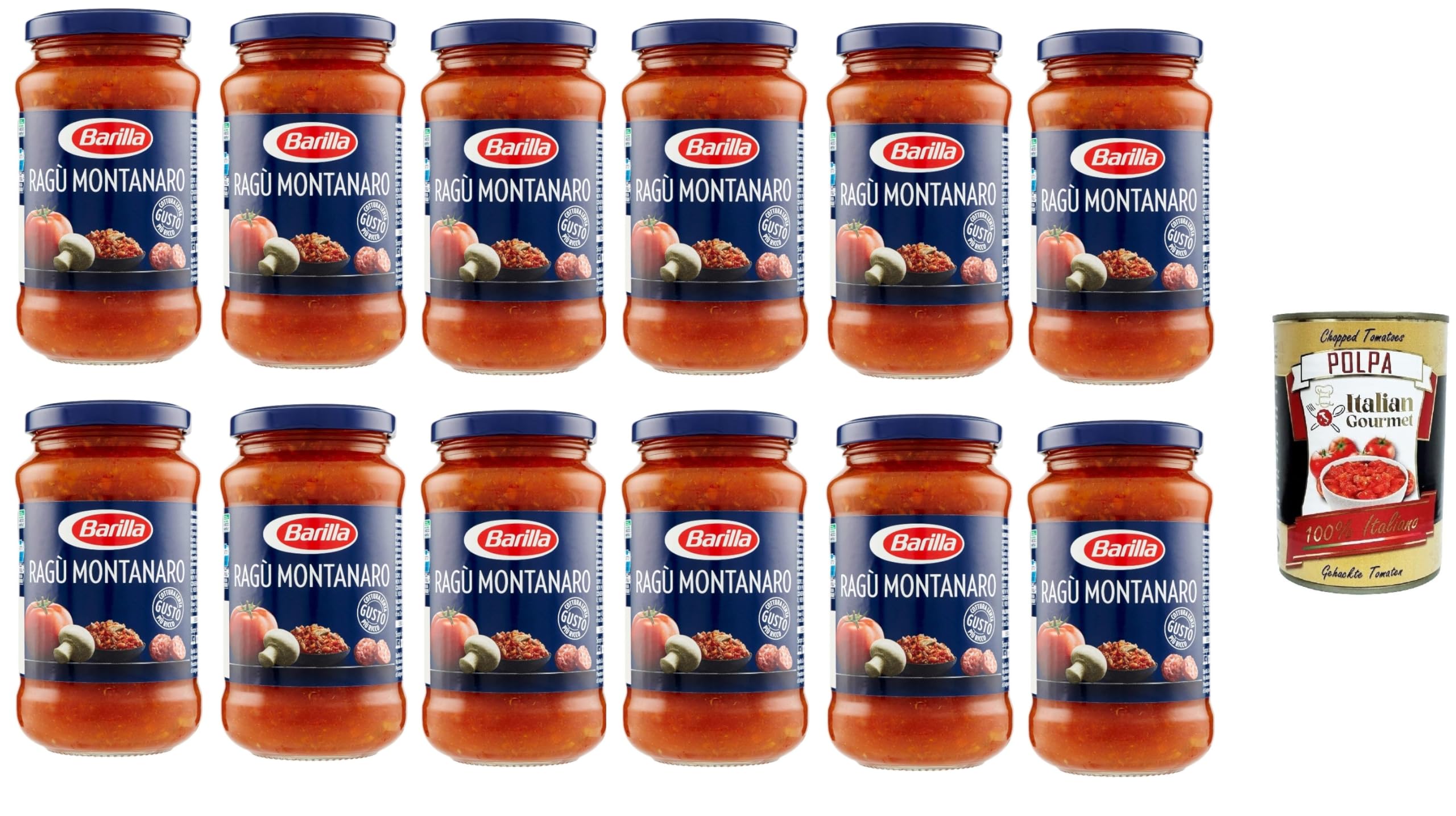 Italian Gourmet Bundle Ragù Montanaro Sauce 12x 300g + Italian Gourmet Polpa Gratis – Italienische Pasta Sauce mit Tomate, Pilzen & Fleisch, fertiger Sugo für Pasta, Lasagne & Vorrat 3,6kg