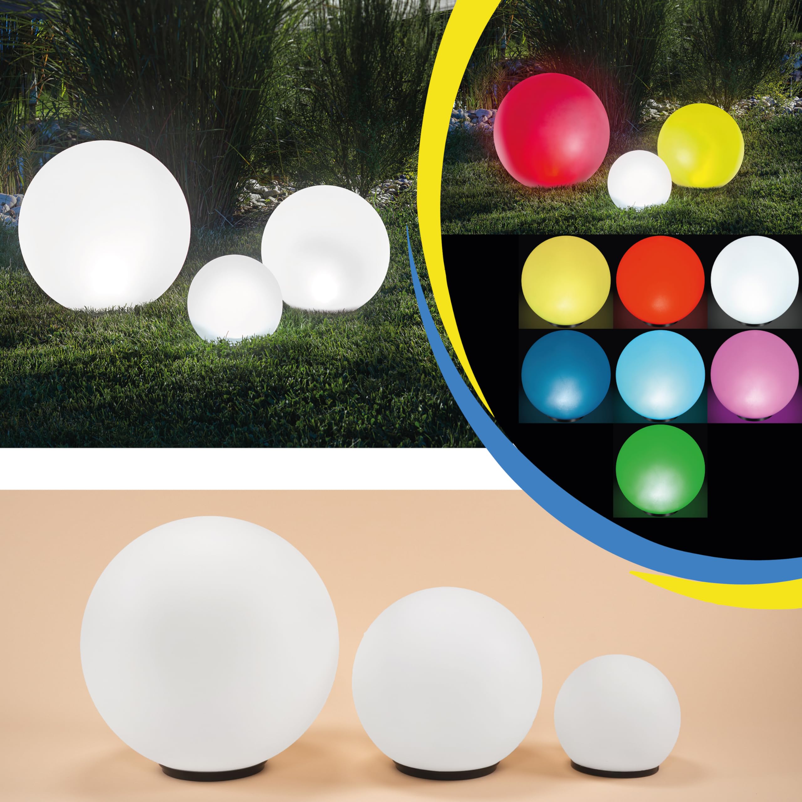 Esotec Gartenleuchtkugel Solarkugeln Basic, multicolor, 3er Set, 20+30+40cm, Farbwechsel, 20+30+40cm, Akku, Solarmodul, Außenbeleuchtung, Gartendeko Wegeleuchte 102614