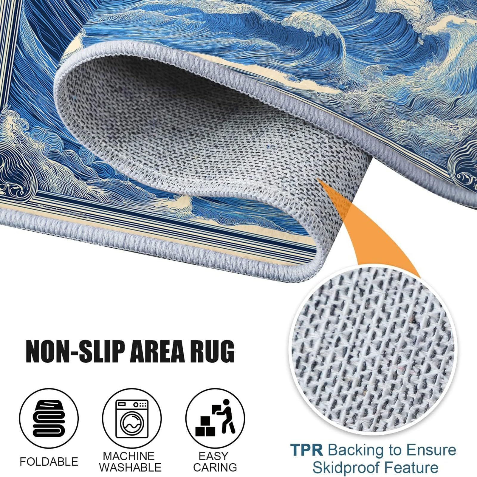 Générique Tapis Salon Rond Affiche Rétro Carte du Monavec Vagues L'Océan 150 cm Tapis Rond, Chambre Impression 3D Moderne Bleu Moquette Antidérapant Lavable Machine pour Salon Salle à Manger Bureau