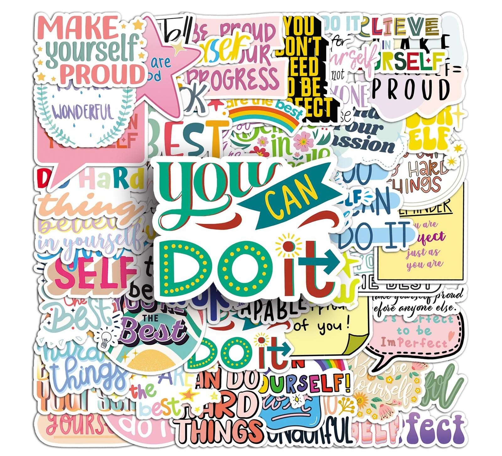 Selbstbestätigungsaufkleber, inspirierendes Zitat, wasserdichte Aufkleber für Wasserflaschen, Laptop, Sammelalbum, positive Note, ästhetische Aufkleber für Teenager, Erwachsene, Studenten, 50 Stück