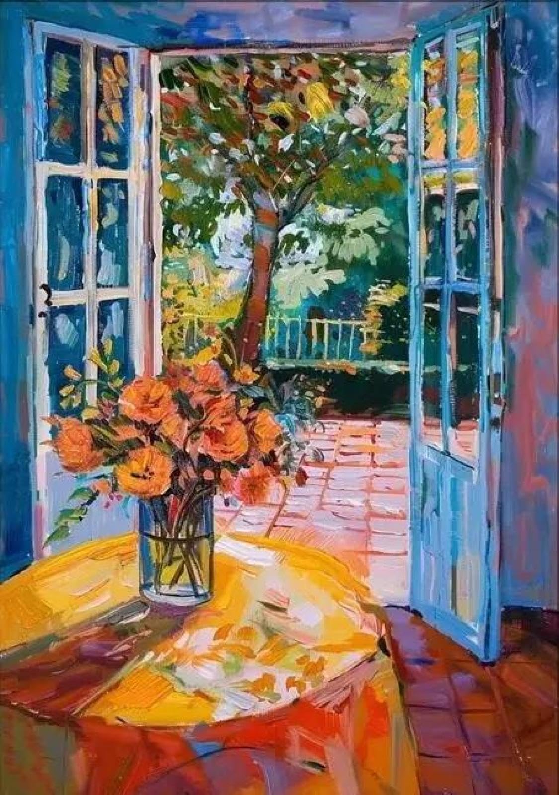 SHINERING Natural Scenery Beyond The Window Bohemian Colourful Open Window Canvas Painting Poster Prints Wall Art Picture Home Decor A5 21X30Cm Unframed