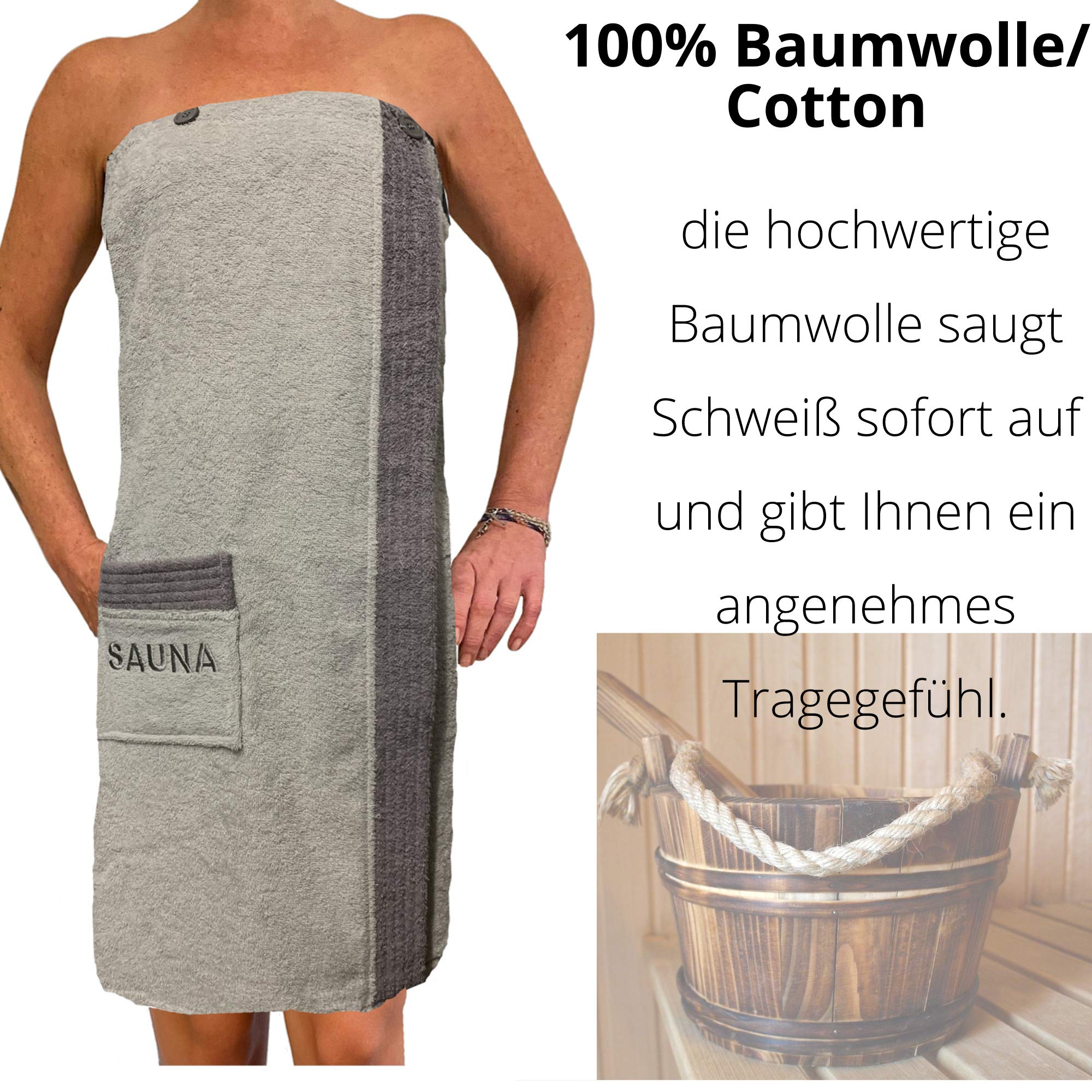 JEMIDI Kilt frotte Sarong M-XXL dla kobiet i mężczyzn, kolor antracytowy, szary, z haftem, 100% bawełna, kilt do sauny, sarong, ręcznik do sauny (damski)