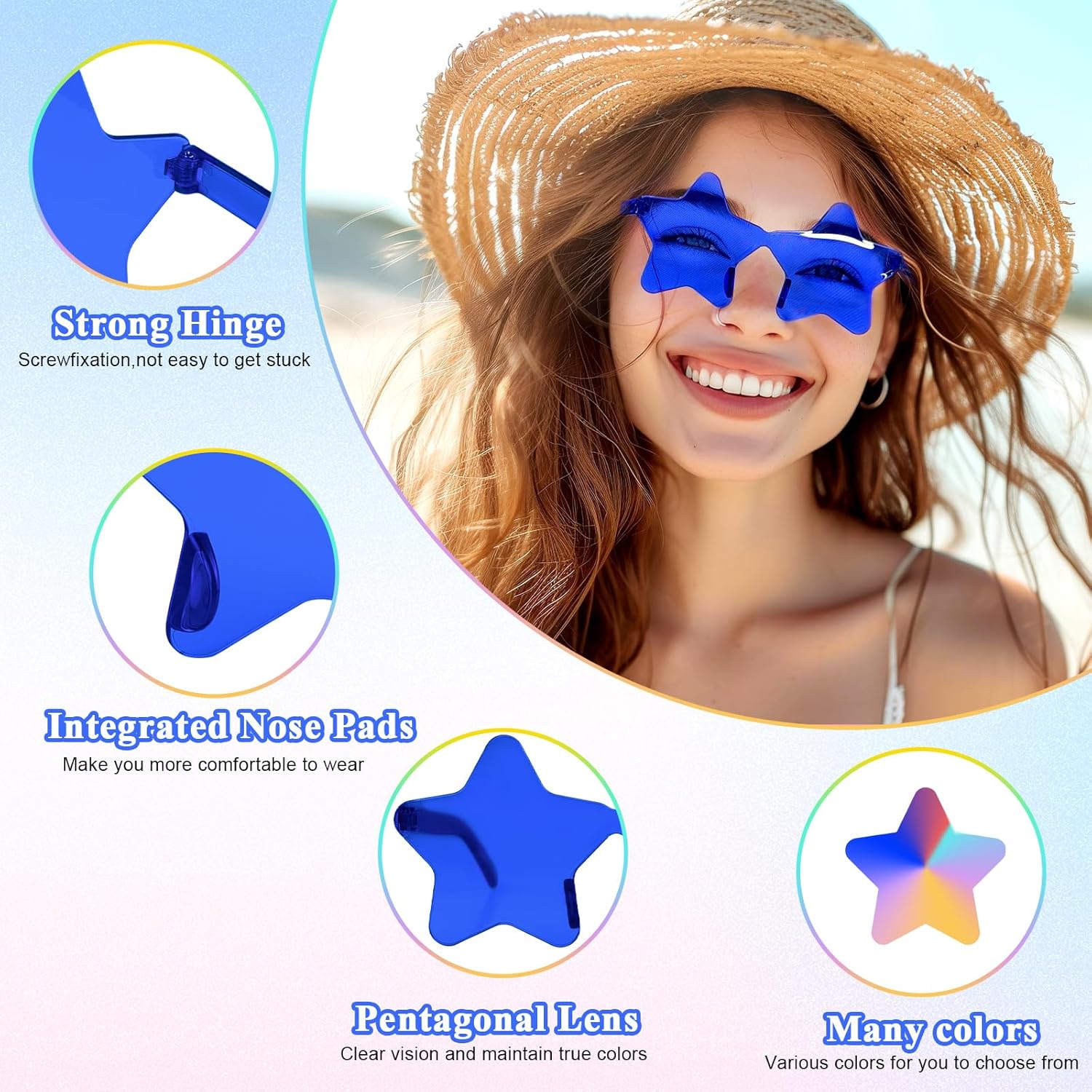 NACHLYNN 12 Pcs Rimless Star Shaped Sunglasses Dark Blue Transparent Sunglasses Pentagram Glasses for Party Favor Cosplay - Image 2