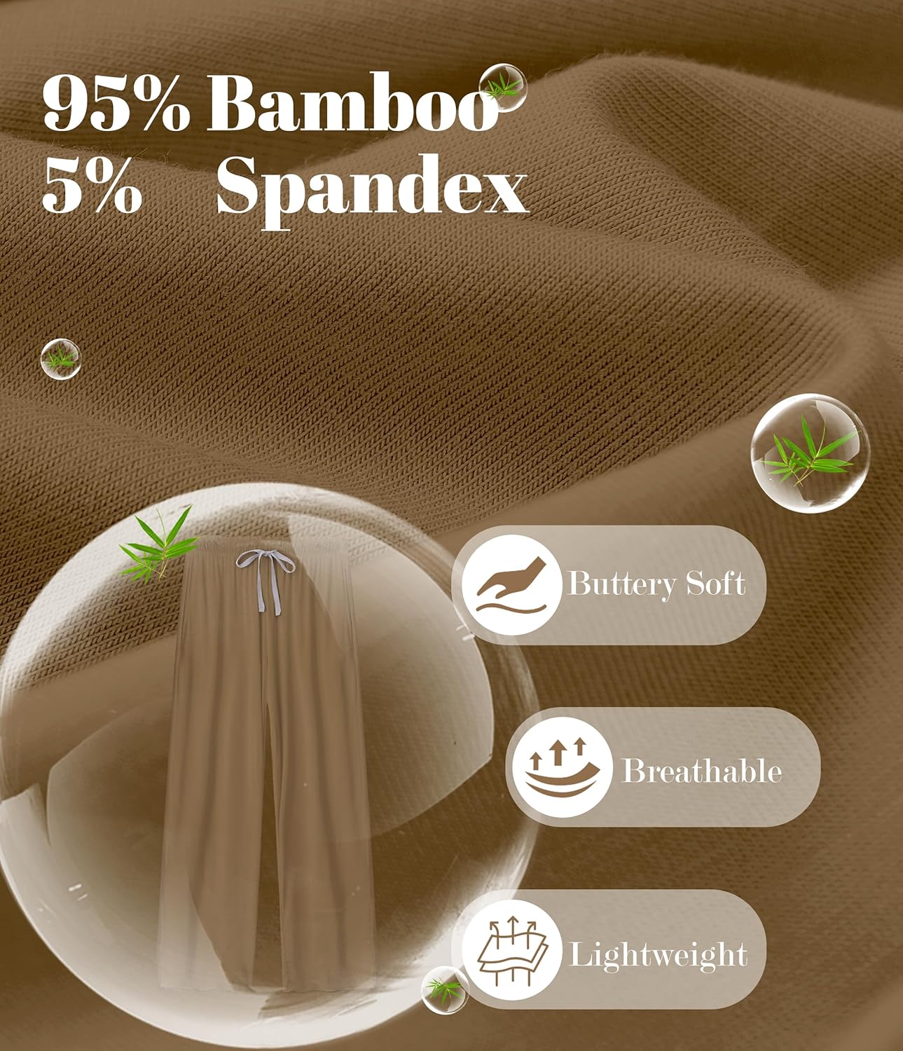 ANLIQI Women Pajama Pants Bamboo Rayon Comfy Lounge Pants Drawstring Pj Bottoms Loose Wide Leg Yoga Sweatpants with Pockets - Image 3