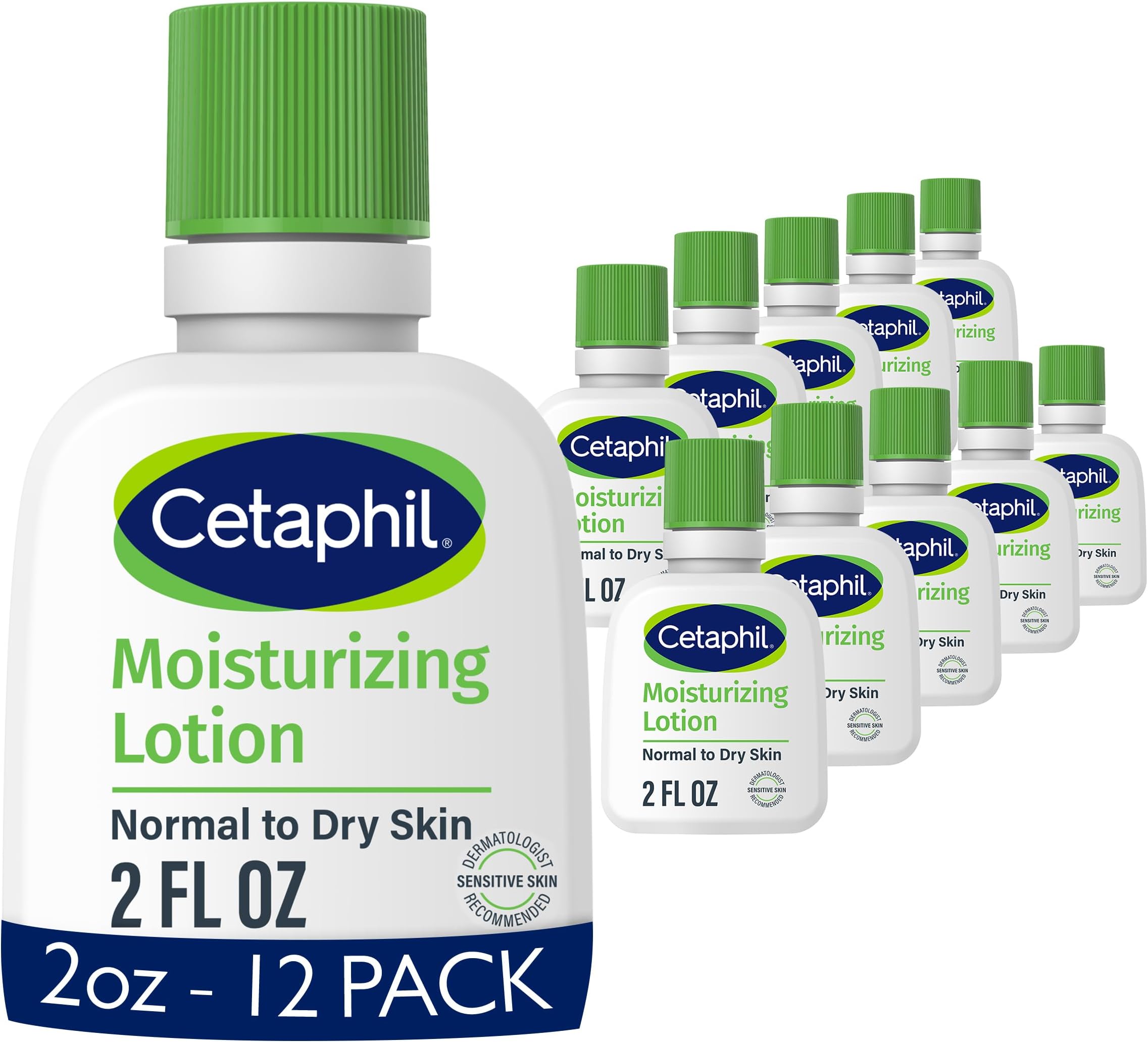 Cetaphil Face & Body Moisturizer, Hydrating Moisturizing Lotion for Normal to Dry Skin, Suitable for Sensitive Skin, 2 oz Pack of 12, Fragrance Free, Hypoallergenic, Non-Comedogenic