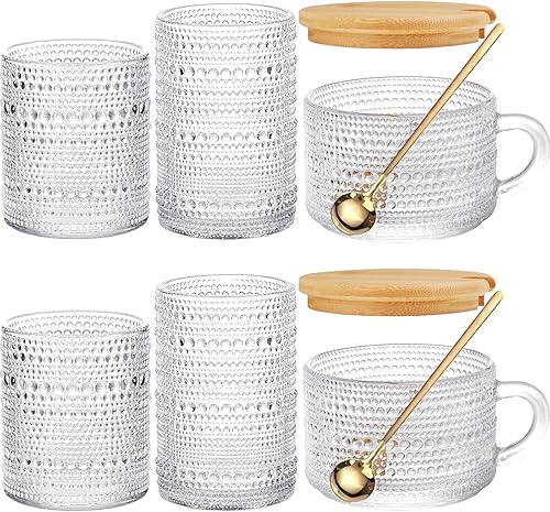 Juego de 6 vasos para beber con forma de hobuña, 4 piezas de cristalería con cuentas con 2 tazas de avena durante la noche, recipientes de avena con