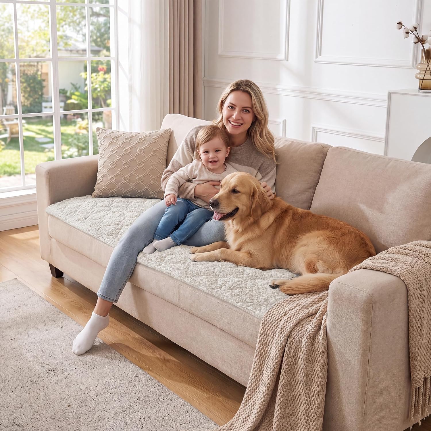 H.VERSAILTEX Chenille Couch Cover for Dogs Washable Soft Sofa Covers Sectional Sofa Cover Heather Blending Non-Slip Thick Couch Protector Dog Pet Bed Covers(Heathered Ivory, 28" x 71")