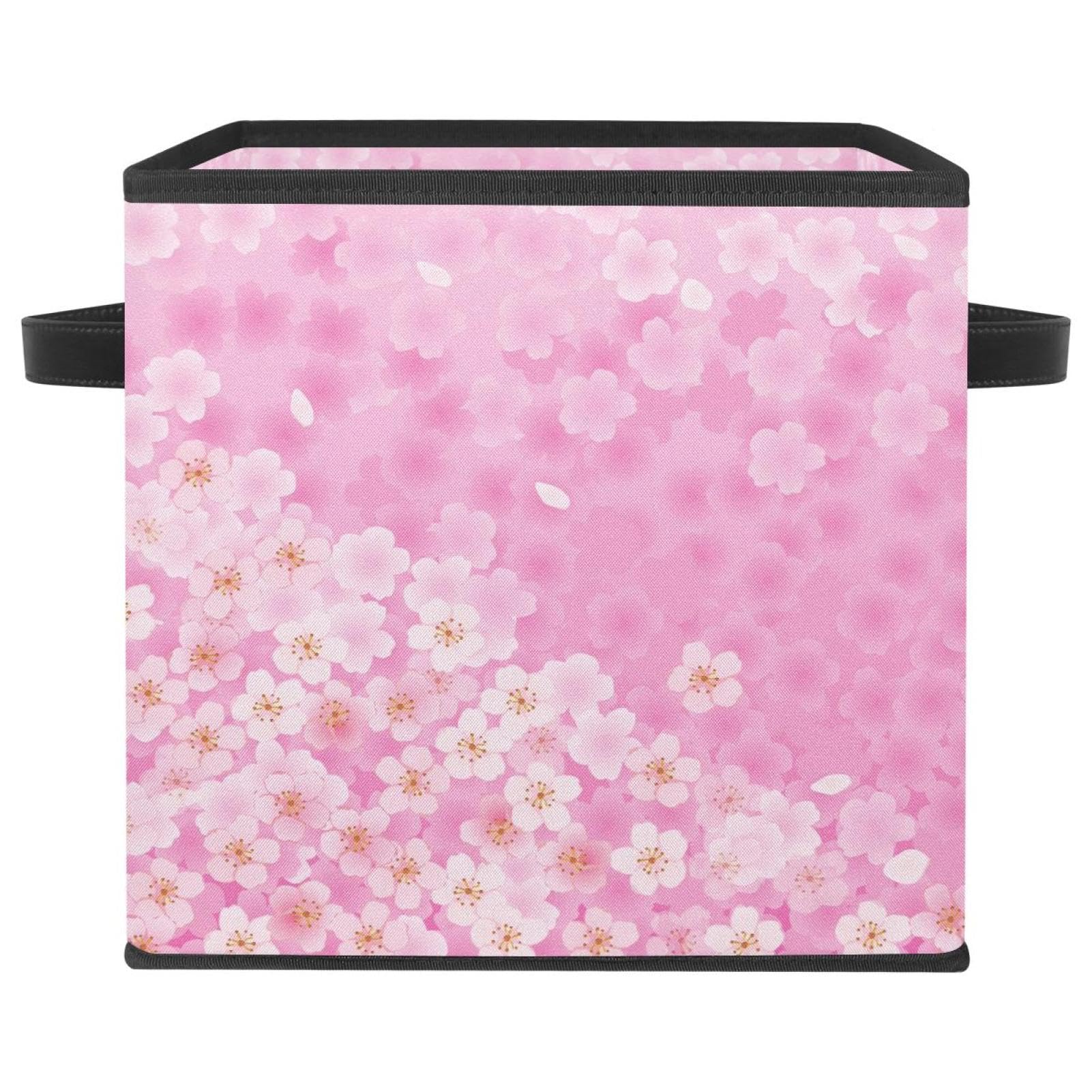 Boîte de rangement pliable en tissu rose à motif fleurs de cerisier