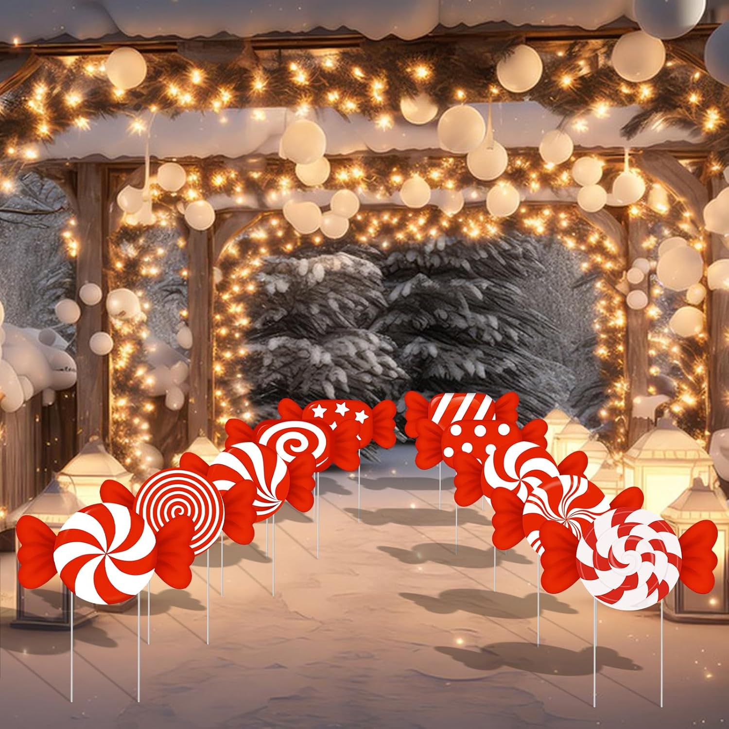10-Piece Christmas Candy Yard Signs with Stakes Decorations – 10 Assorted Designs 14 Inches Large Peppermint and Lollipop Signs for Outdoor Garden and Lawn Holiday Party Favor