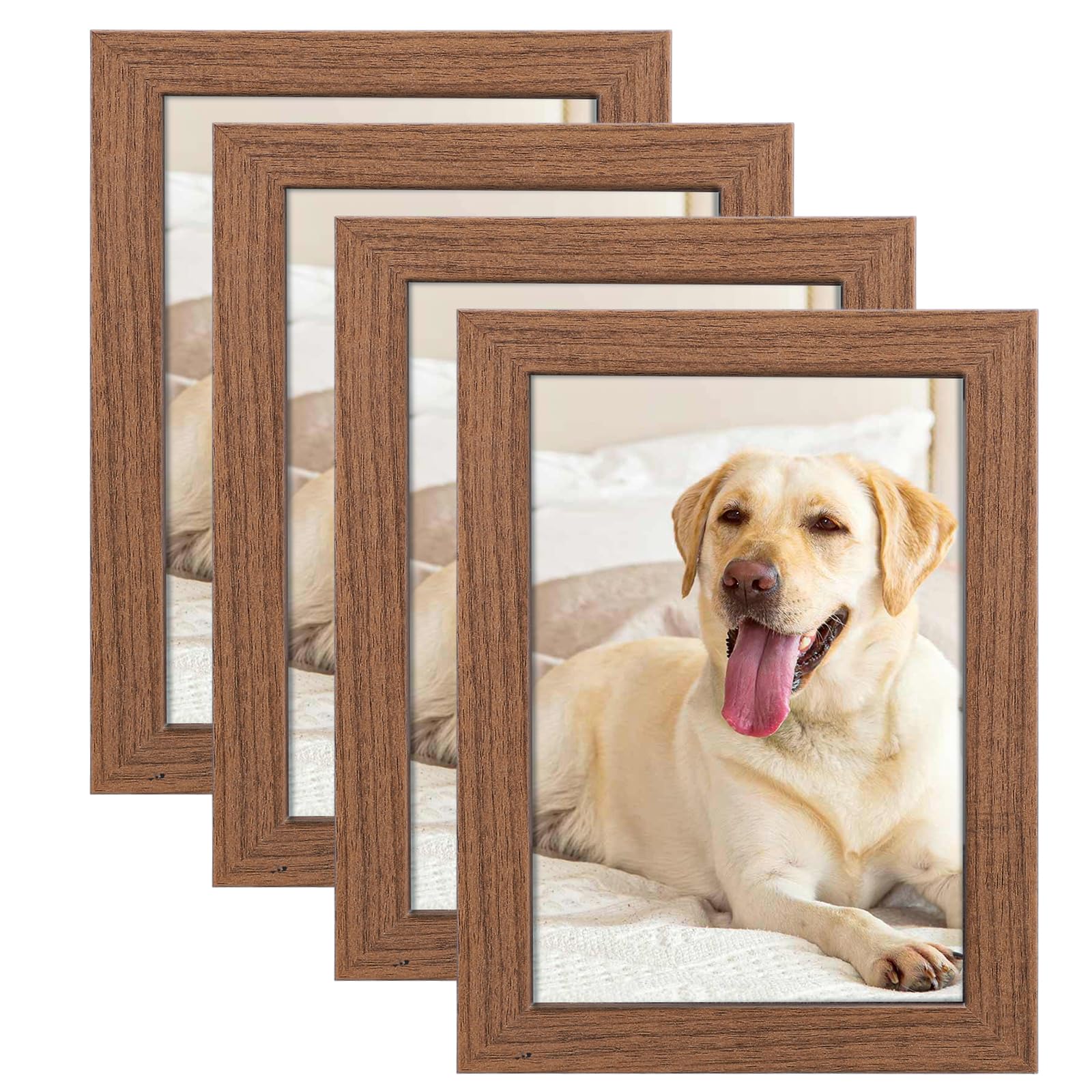 4 Pack Picture Frame, 7x5 Beechwood Color Photo Frames Tabletop & Wall Mounting Picture Frames Small Frame with Plexiglass Window for Portrait Photo Landscape