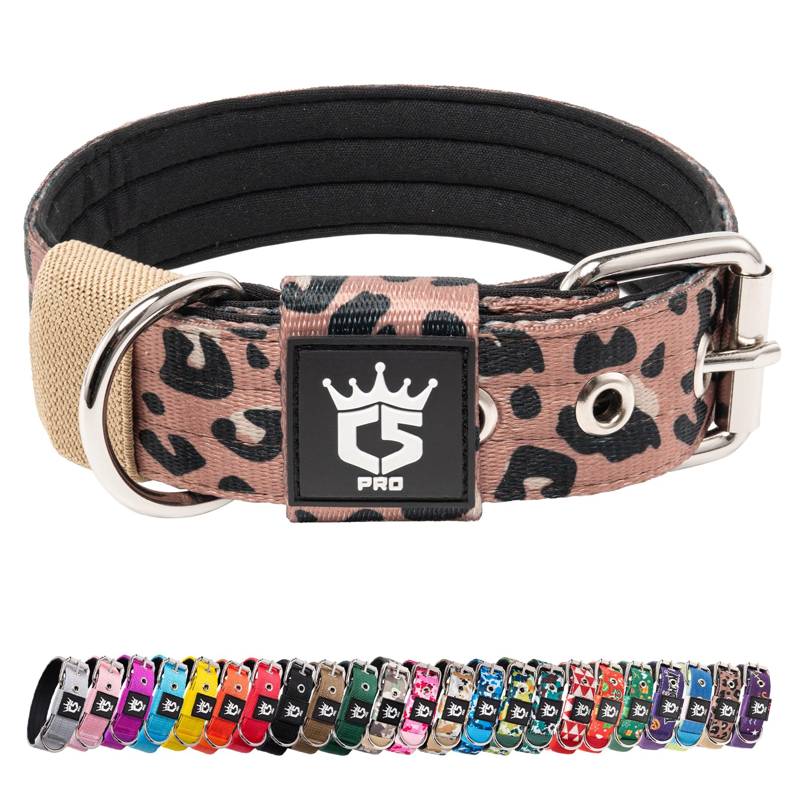 TSPRO Tactical Dog Collar 1.25 Inch Wide Thick Dog Collars with Heavy Duty Metal Buckle, Durable, Strong, Adjustable for Small Dogs (Leopard Print S)