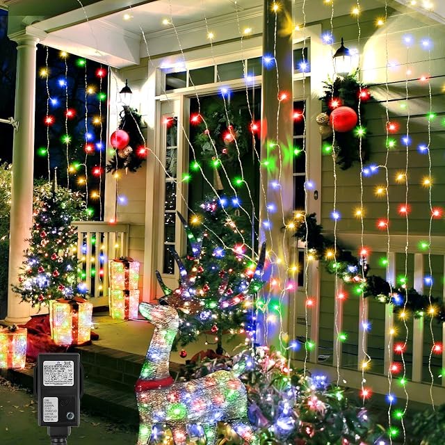 Hezbjiti 600 LED Curtain Lights, 6m x 3m Curtain Fairy Lights 8 Modes String Lights Mains Powered, Connectable Waterproof Window Lights for Indoor Outdoor Bedroom Wedding Party Gazebo Garden Backdrops