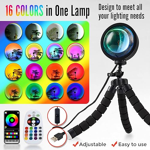 Miniatura 2 de Lámpara de puesta de sol moderna con proyector LED de 16 colores, lente de cristal de 1.969 in, lente de proyección más brillante de 9 W. Lámpara de