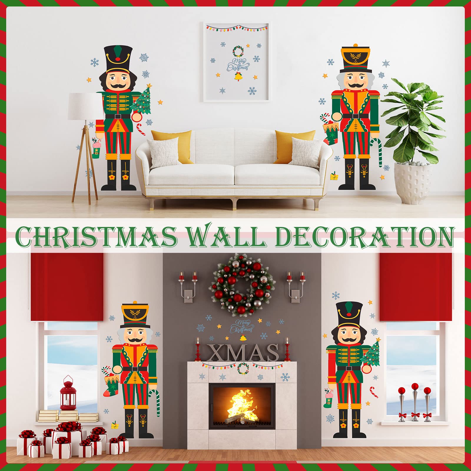 Grande Décor Autocollant de Porte de Noël 59 Pouces Autocollant de Casse-Noisette avec Décalcomanie de Flocon de Neige pour Décoration de Fête Hiver Porte Fenêtre Mur Porche Réfrigérateur