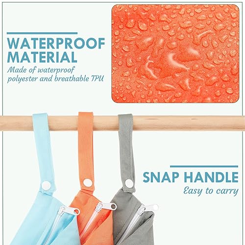 Miniatura 4 de Kenning Paquete de 6 bolsas húmedas y secas para pañales de tela para bebé, bolsa impermeable para traje de baño o ropa húmeda con dos bolsillos con