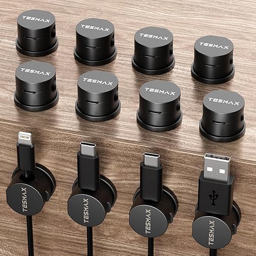 Miniatura 11 de Soporte de Cable Magnético Organizador de Cables con Rotación de 360°, Juego de 6 Clips de Cable [1s Lock] Organizadores de Escritorio Adhesivos y