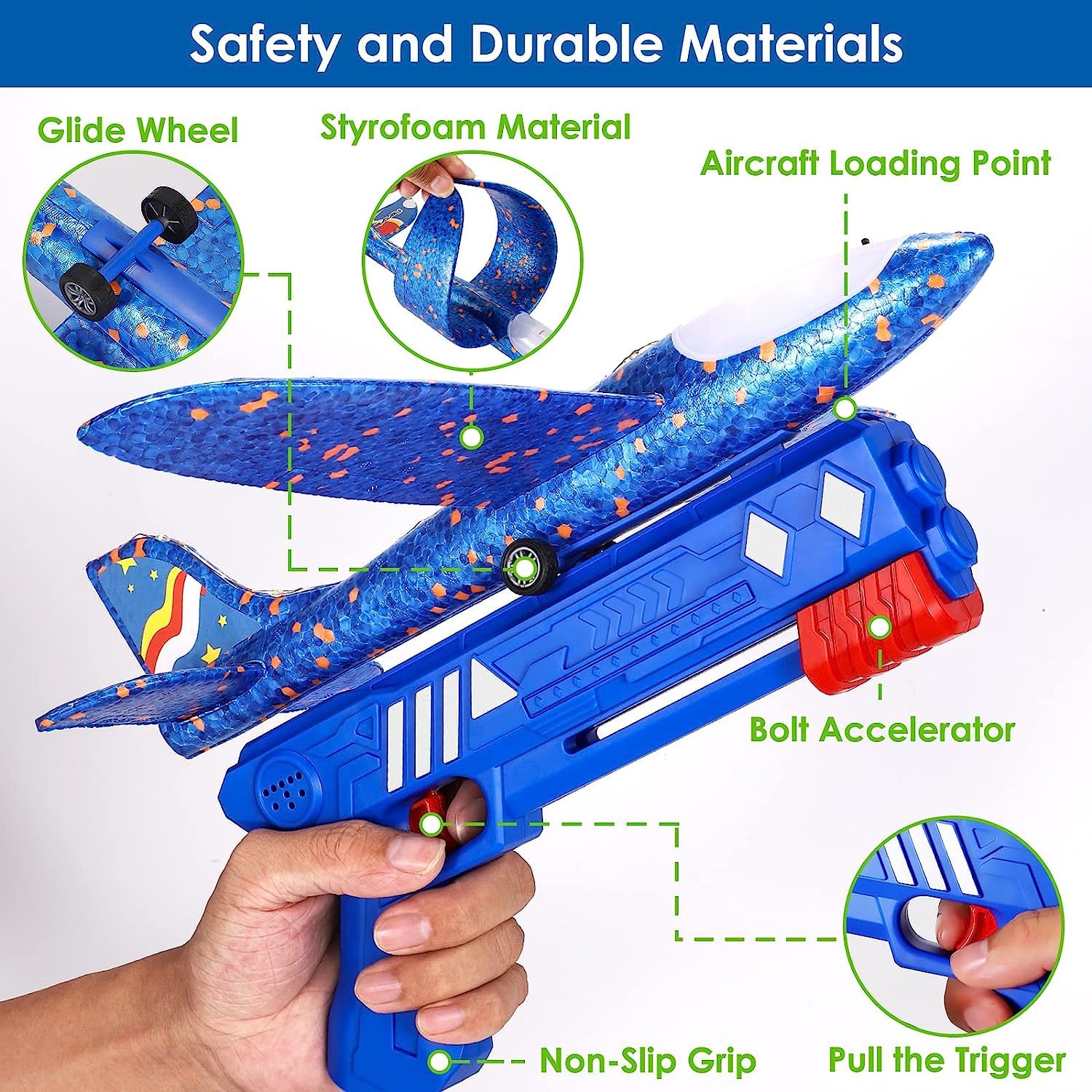 Styroporflieger Spielzeug Für Kinder - Wurfflugzeug Mit Launcher Für Draußen