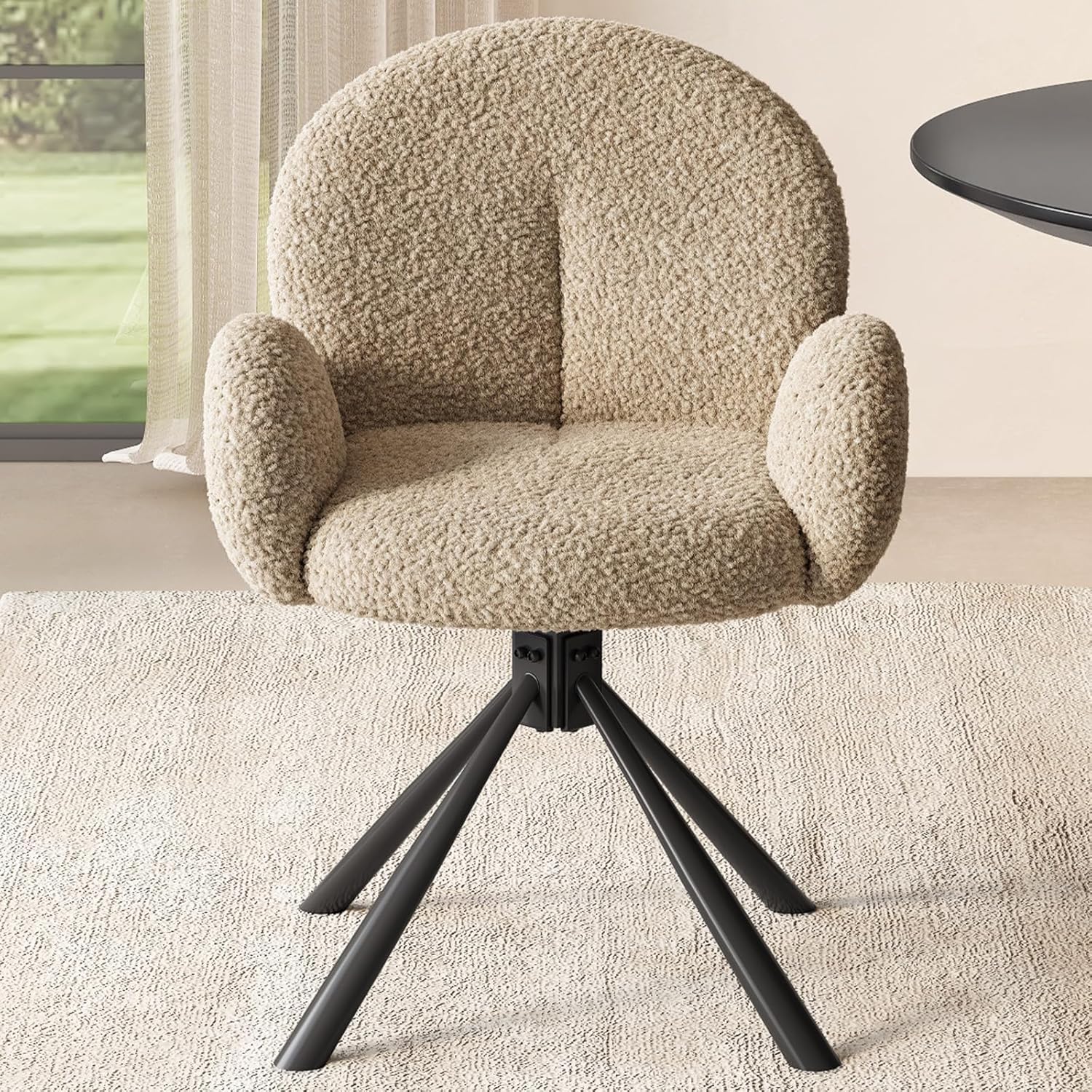 Finch Fox® Bubble Modern Comfortable, 360° Swivel Mid-Back Arm Buckle Upholstered Metal Base Computer Study Office Desk Task Chair in Light Brown Color-image-30