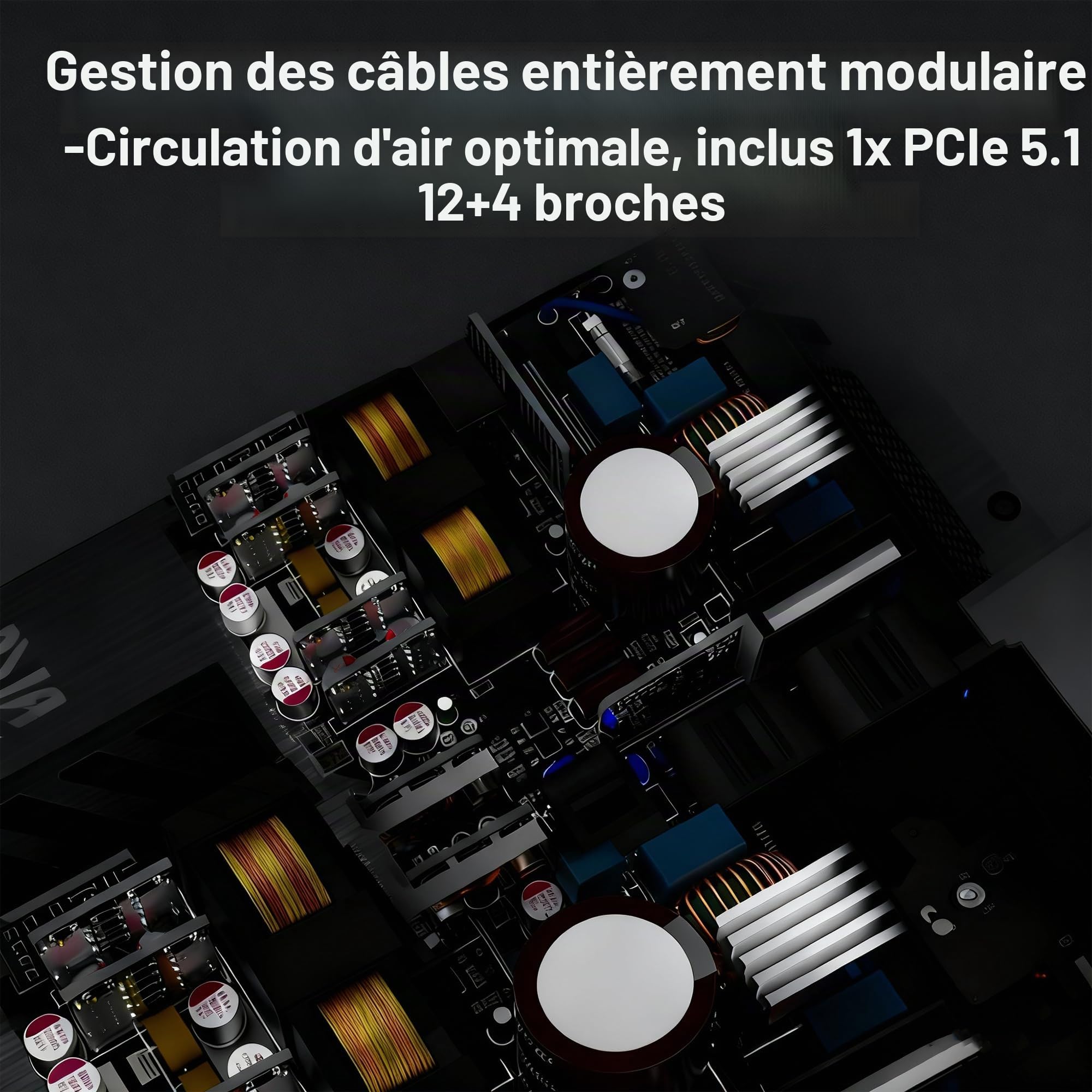 LC-POWER Alimentation PC 850W, 80 Plus Platinum Certified, Bloc d'alimentation ATX 3.1 Entièrement Modulaire, PCIe 5.1, Ventilateur 135mm, Garantie 5 Ans