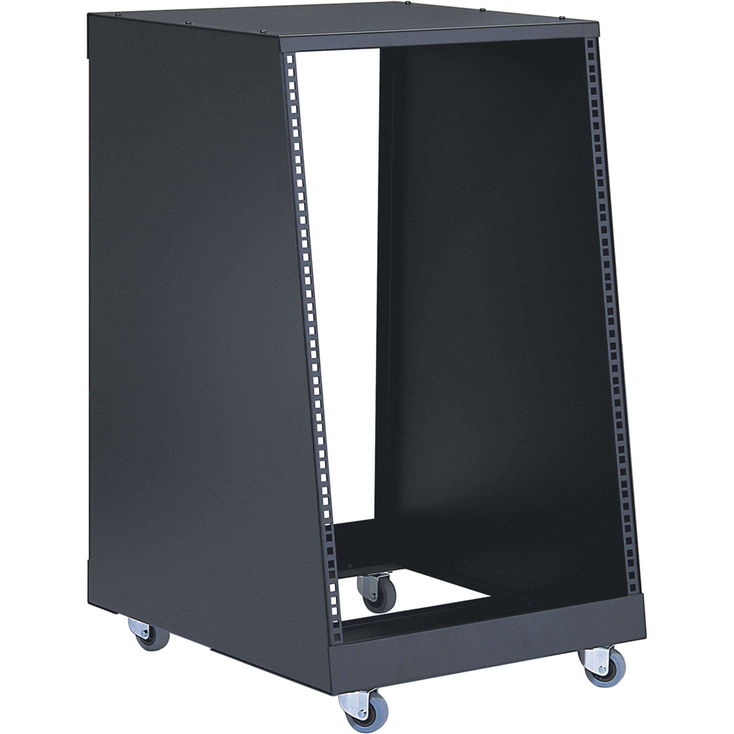 K&M 48260 Rack Schwarz Stahl – für 19 Zoll Equipment und 21 HE – sicherer Halt – rollbar, schräge Front