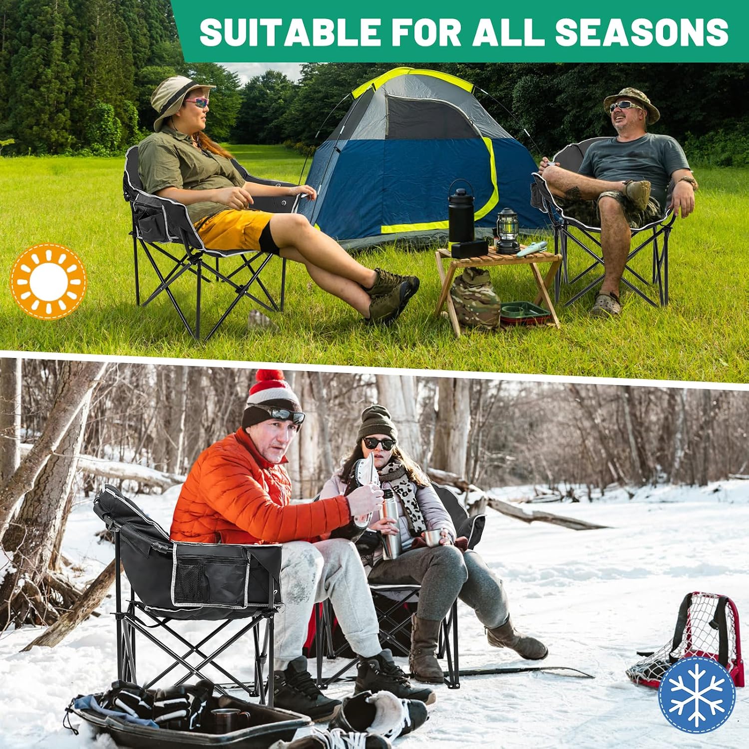 LILYPELLE Oversized Heated Camping Chair - Heats Back and Seat, Padded Cushion Outdoor Folding Lounge Chair for Sports, Camping, Lounge, Patio, and Picnics