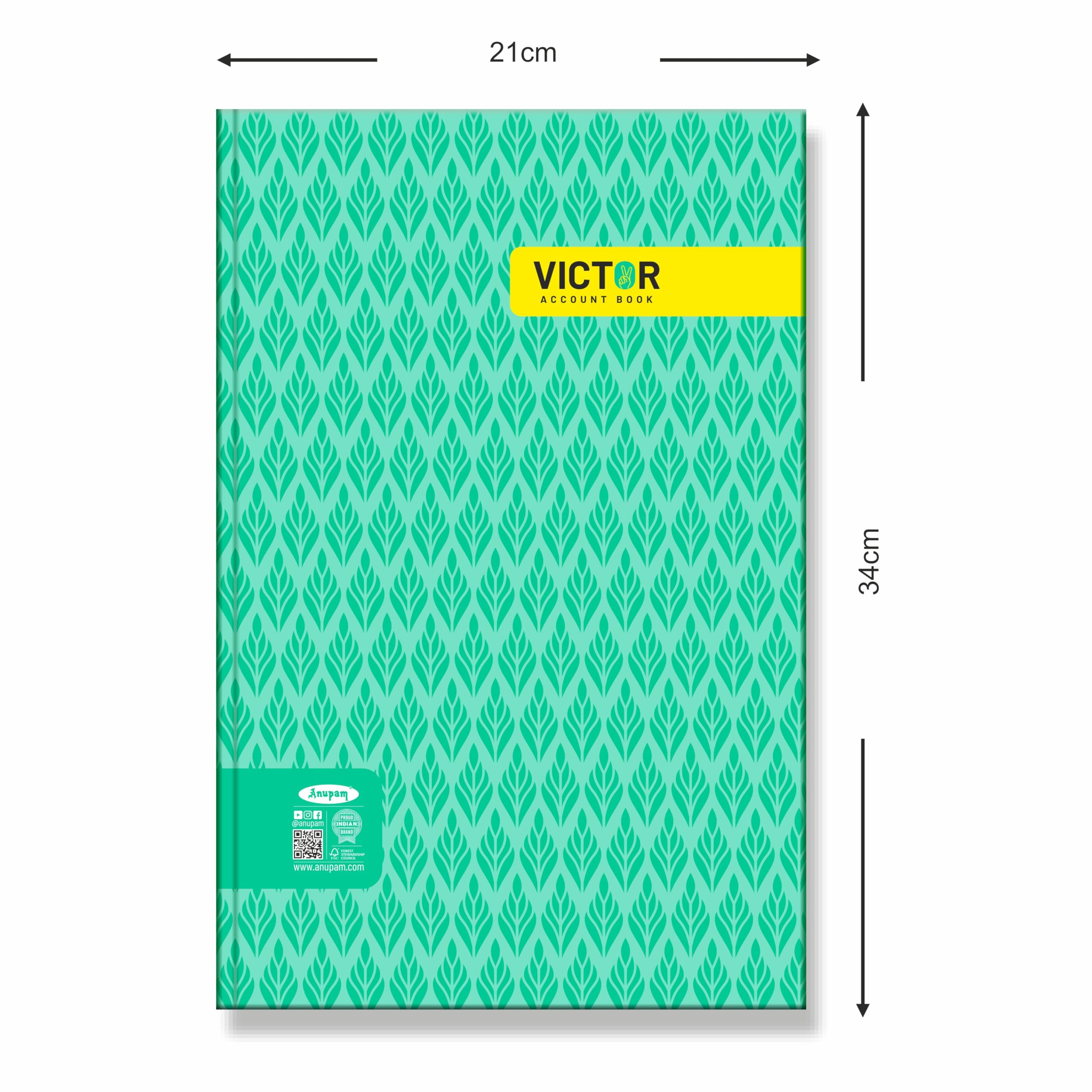 Anupam Victor - Libro contabile con copertina rigida, formato 34 x 21 cm, carta verde a riga singola, 70 g/m², 216 pagine, per studenti, negozi, uffici, magazzini e fabbriche
