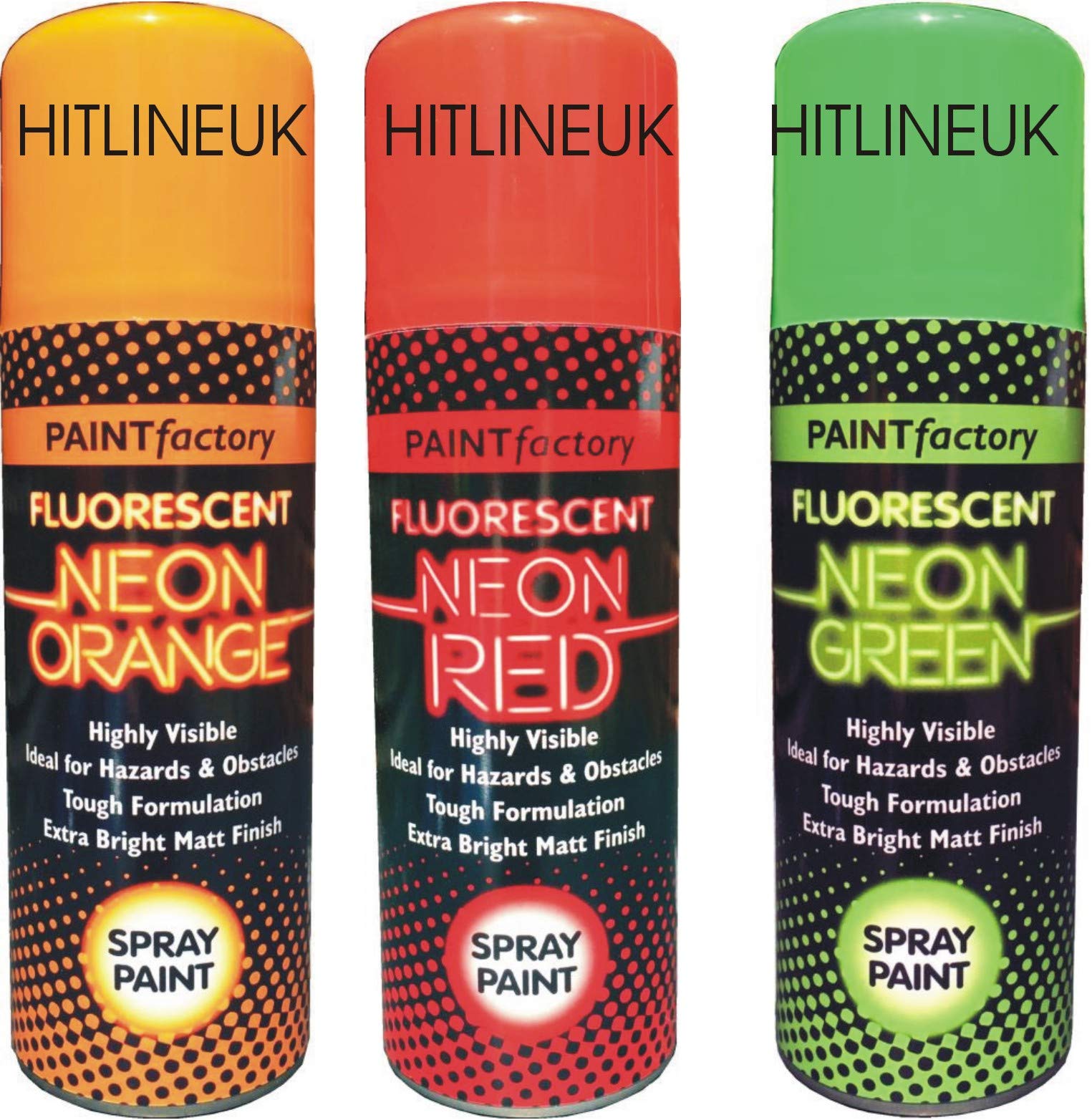 Hitlineuk Orange Hlu Hitline 3 Cans Of Fluorescent Neon Spray Can Paint 200 Ml Graffiti Extra Bright Green & Red