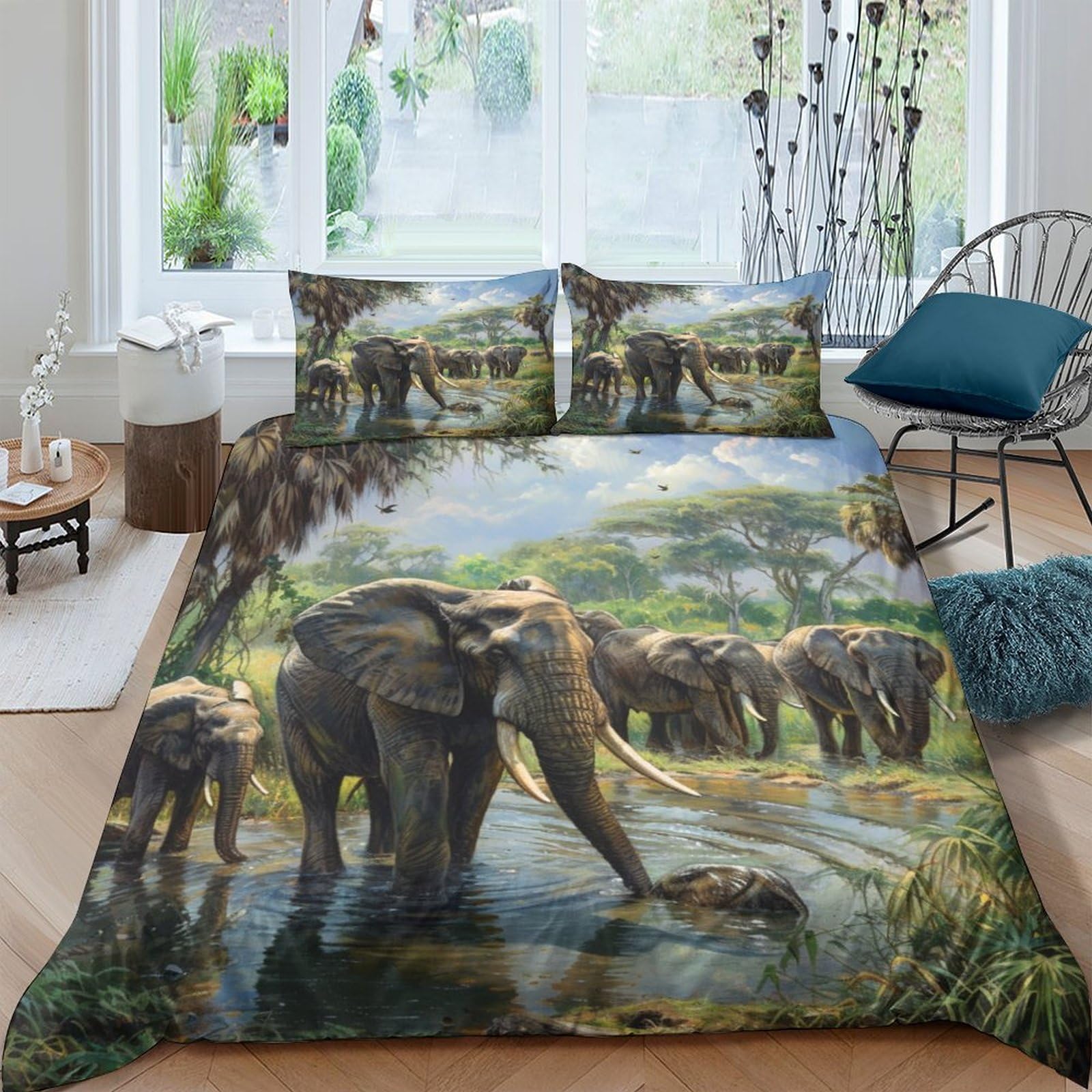 NRAOPEVVD Elephant Duvet Cover Sets 3 PCS Hotel Quality Quilt Cover Bedding Sets Bed Covers with Pillowcases with Zipper Closure Ultra Soft Hypoallergenic Microfiber Double（200x200cm）