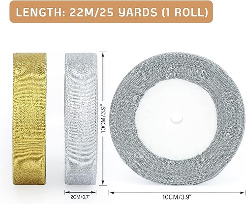 Miniatura 2 de joycraft Cinta de regalo, cinta de Navidad, cinta de organza hecha a mano, cinta dorada metálica con purpurina, cinta de tela de organza brillante