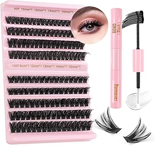 Sixstarhair Individual Eyelashes 80D+100D Thick Cluster Lashes with Bond and Remover Fluffy Cluster Lashes Kit 8-16mm Dramatic DIY Eyelash Extension Kit
