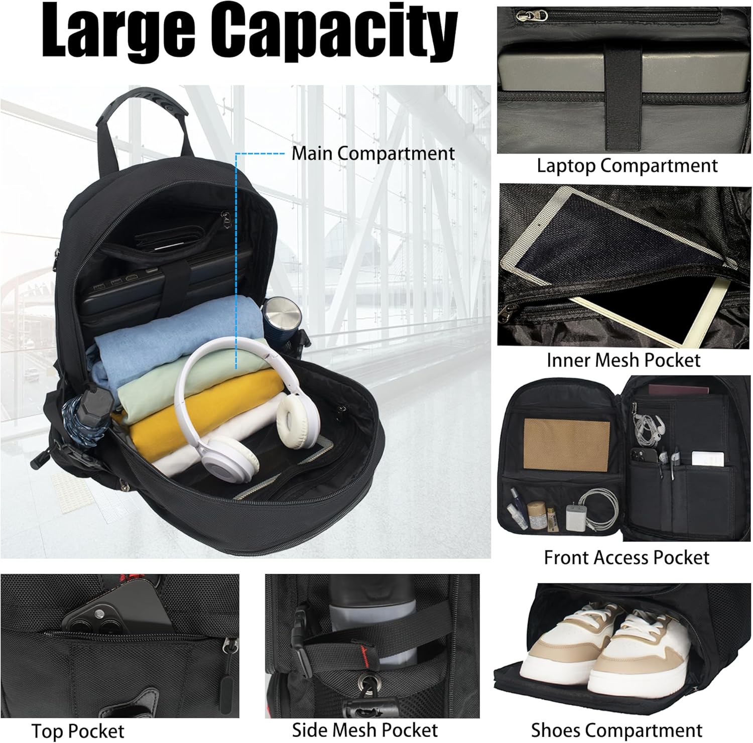 Travel Laptop Backpack, Extra Large Backpack with USB Charging Port, Anti-Theft Business Work Bag Airline Approved, College Laptop Backpack Fits 17 Inch Laptops for Men/Women