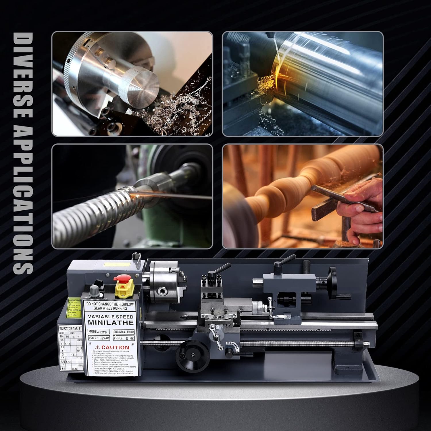 Close-up of the 4-way tool post on the CREWORKS mini lathe