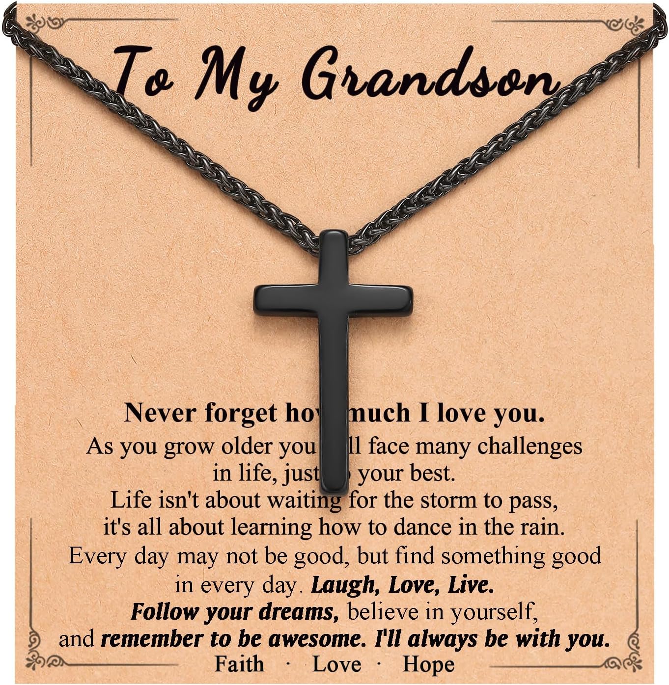 Cross Necklace for Boys, Gifts for Son Grandson Birthday Christmas Easter Graduation