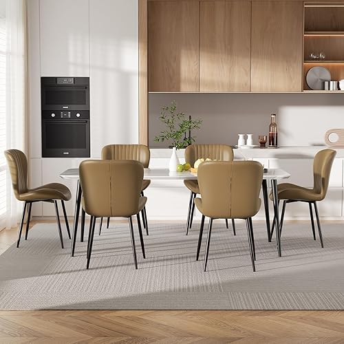 Miniatura 7 de Juego de 2 sillas de comedor modernas tapizadas de piel sintética para cocina, sillas de comedor con respaldo cómodo, color marrón