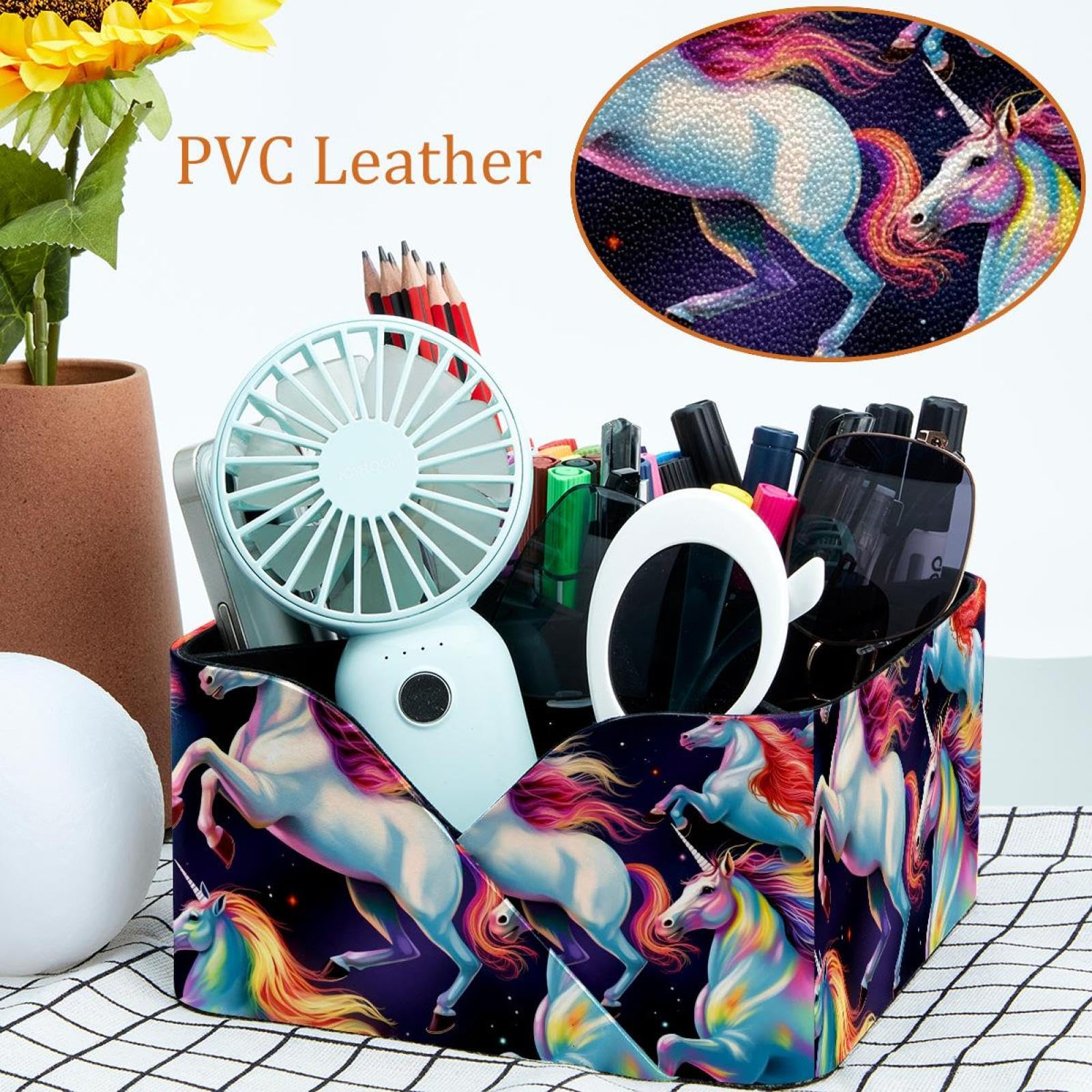 Pot à crayons de grande capacité avec motif licornes arc-en-ciel – Organiseur de bureau mignon et esthétique pour fournitures de bureau et scolaires
