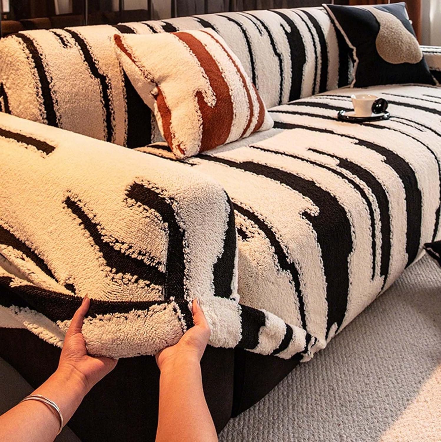 Elastic Sofa Cover for Couch, Stretch Slipcover Furniture Protector for Living Room Sofa Sectional Loveseat Recliner, Fits 1 2 3 4 Seater, Soft Fabric Texture, Easy Installation