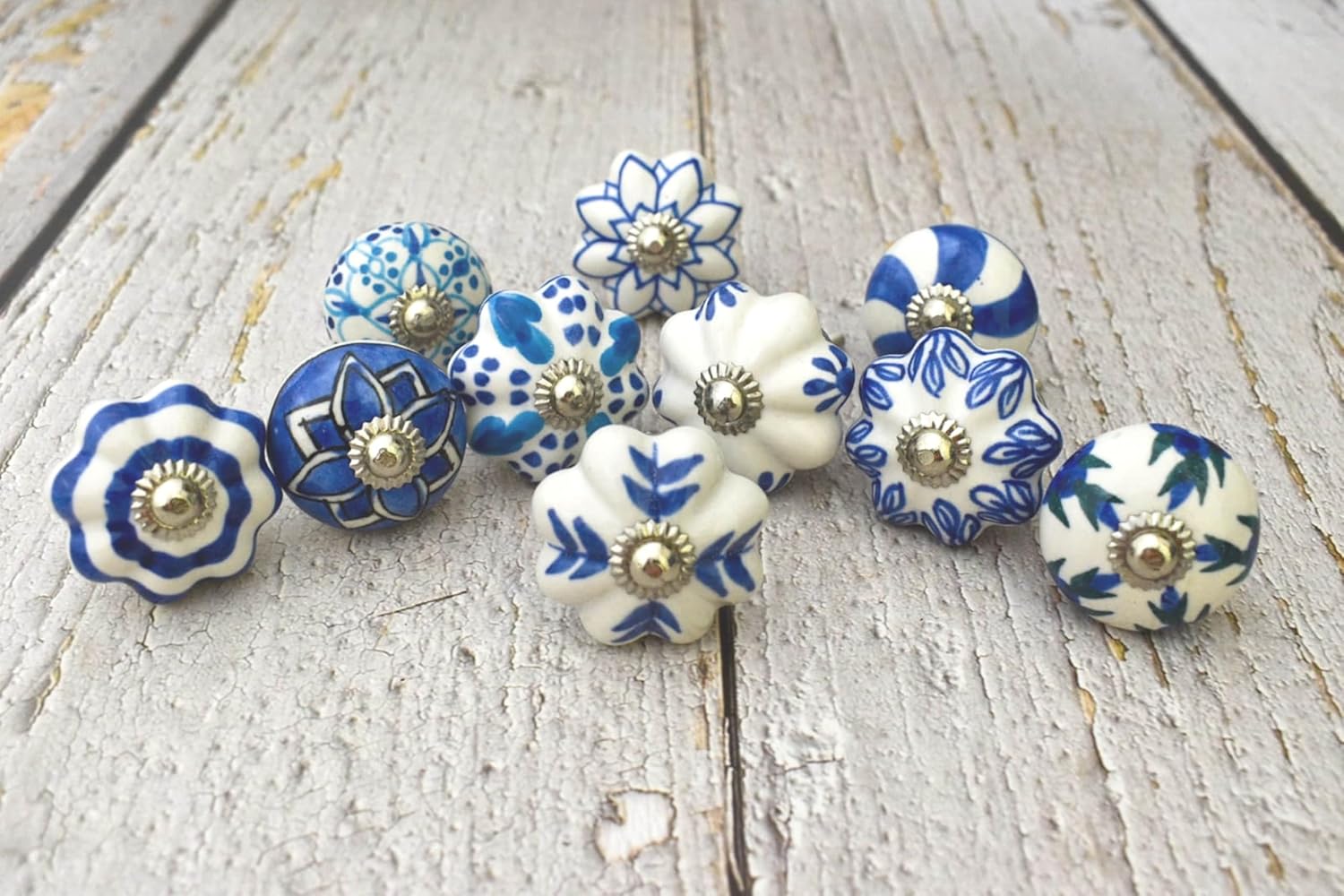 Ceramic Cabinet Drawer Pull/Knobs Hand Painted Set of 10/12/20/25 /Use for Cupboard and Wardrobe Door (Grace Blue, 20)