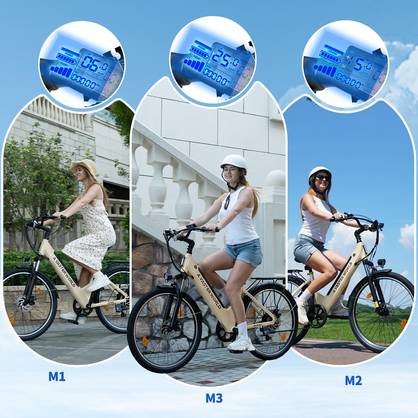 VDL E-Bike Damen 26 Zoll Tiefeinsteiger, Elektrofahrrad 36V 12,8Ah Akku, starker Motor, Shimano 7-Gang, Scheibenbremsen, LED, 26x1,95 Citybike Pedelec Cremeweiß Sport & Freizeit