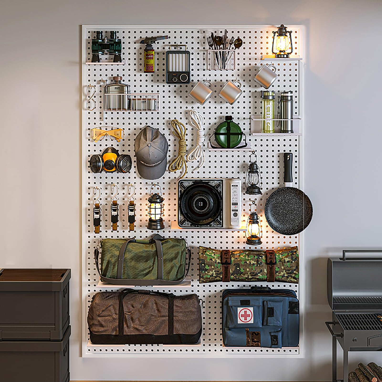 Pannello Forato con 10 Ganci Pegboard Pannello Porta Attrezzi da Parete Porta Attrezzi da Parete Pannello Portautensili(White,120x50cm/47x20in)